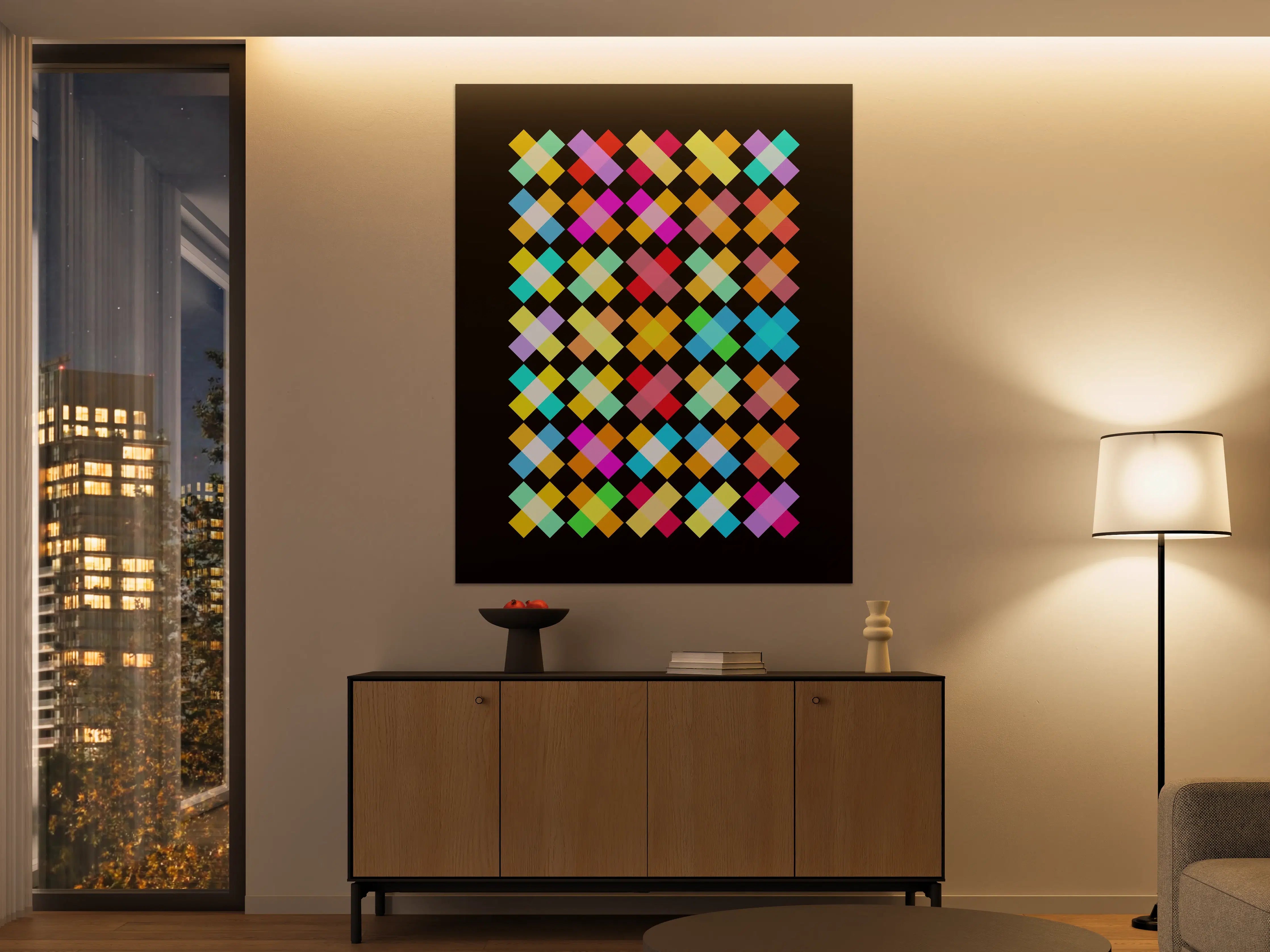 Große Wandbilder - Bunte Pixelkunst auf schwarzem Hintergrund