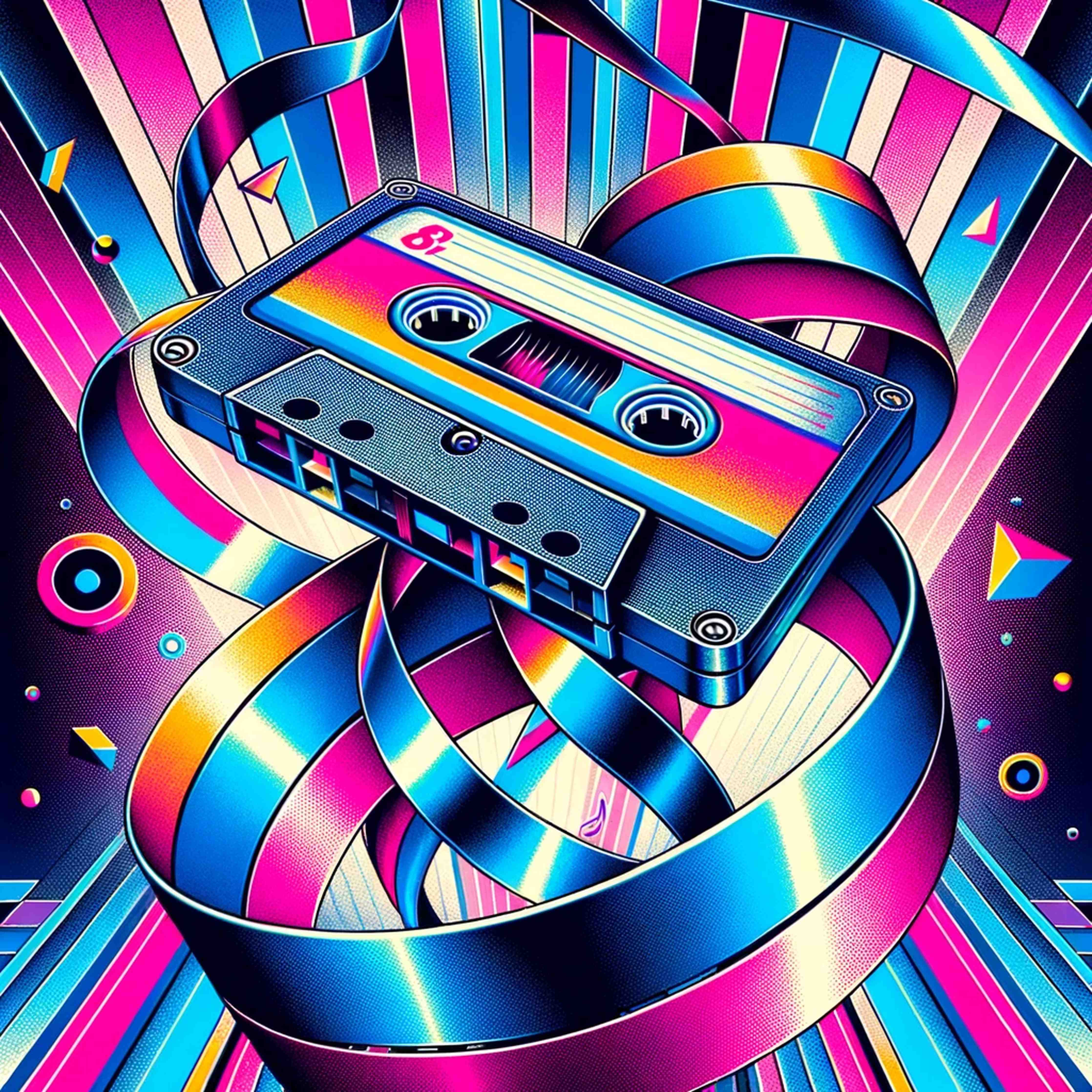 Große Wandbilder-Bunte Retro-Kassette mit Neon-Lichter