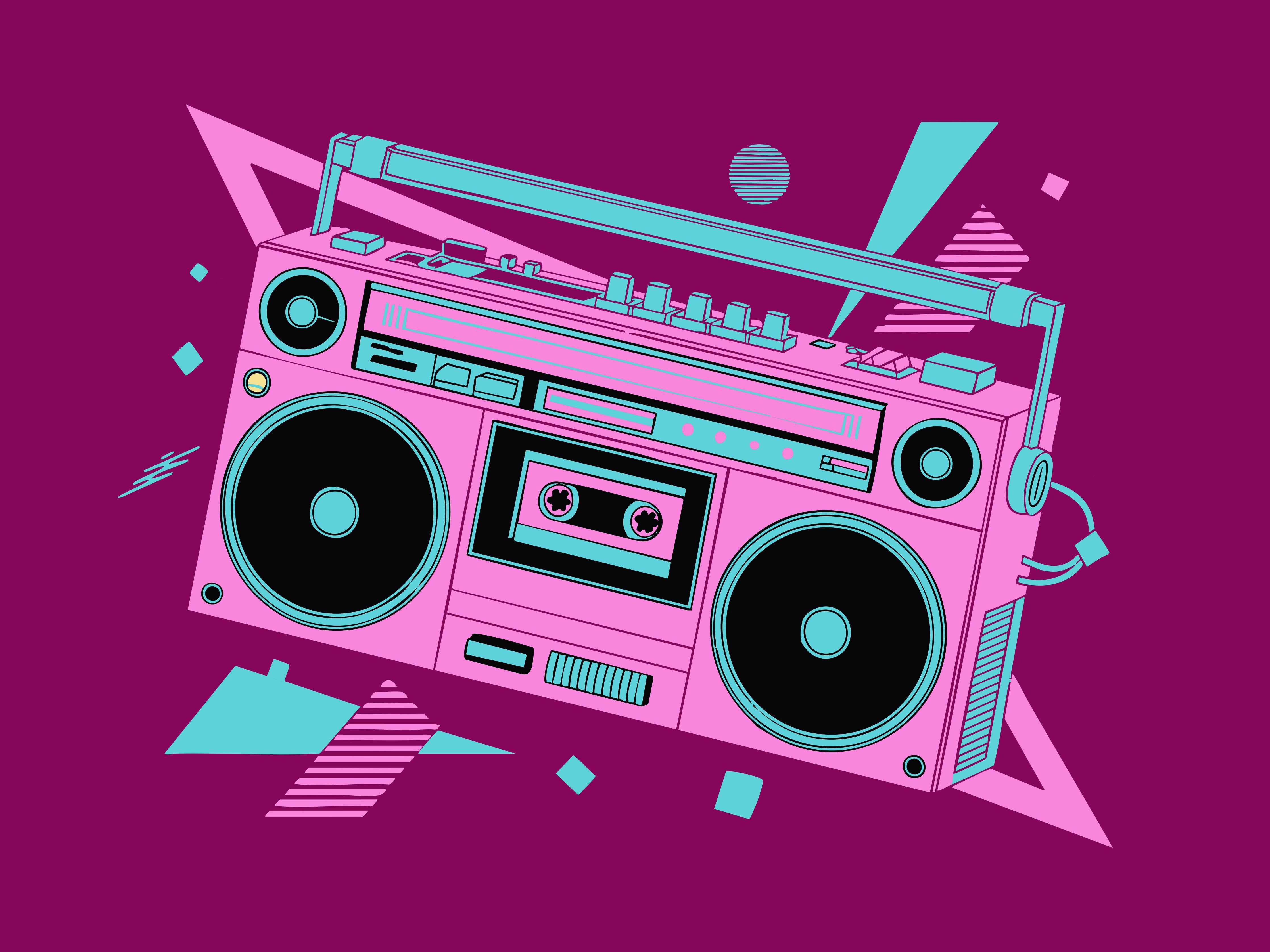 Große Wandbilder-Bunte Retro-Style DJ-Boombox