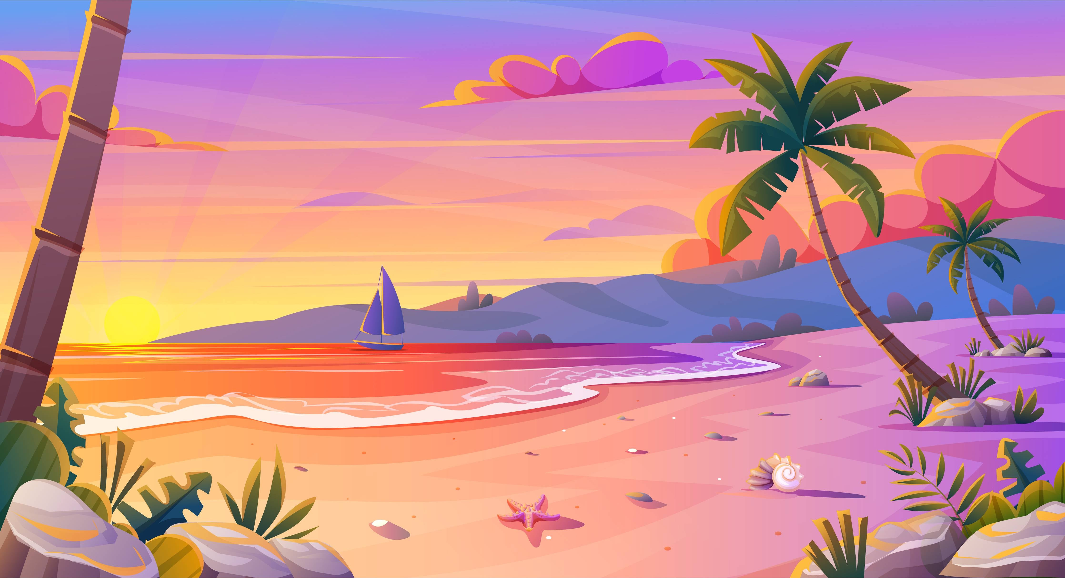 Große Wandbilder-Bunte Strandlandschaft bei Sonnenuntergang