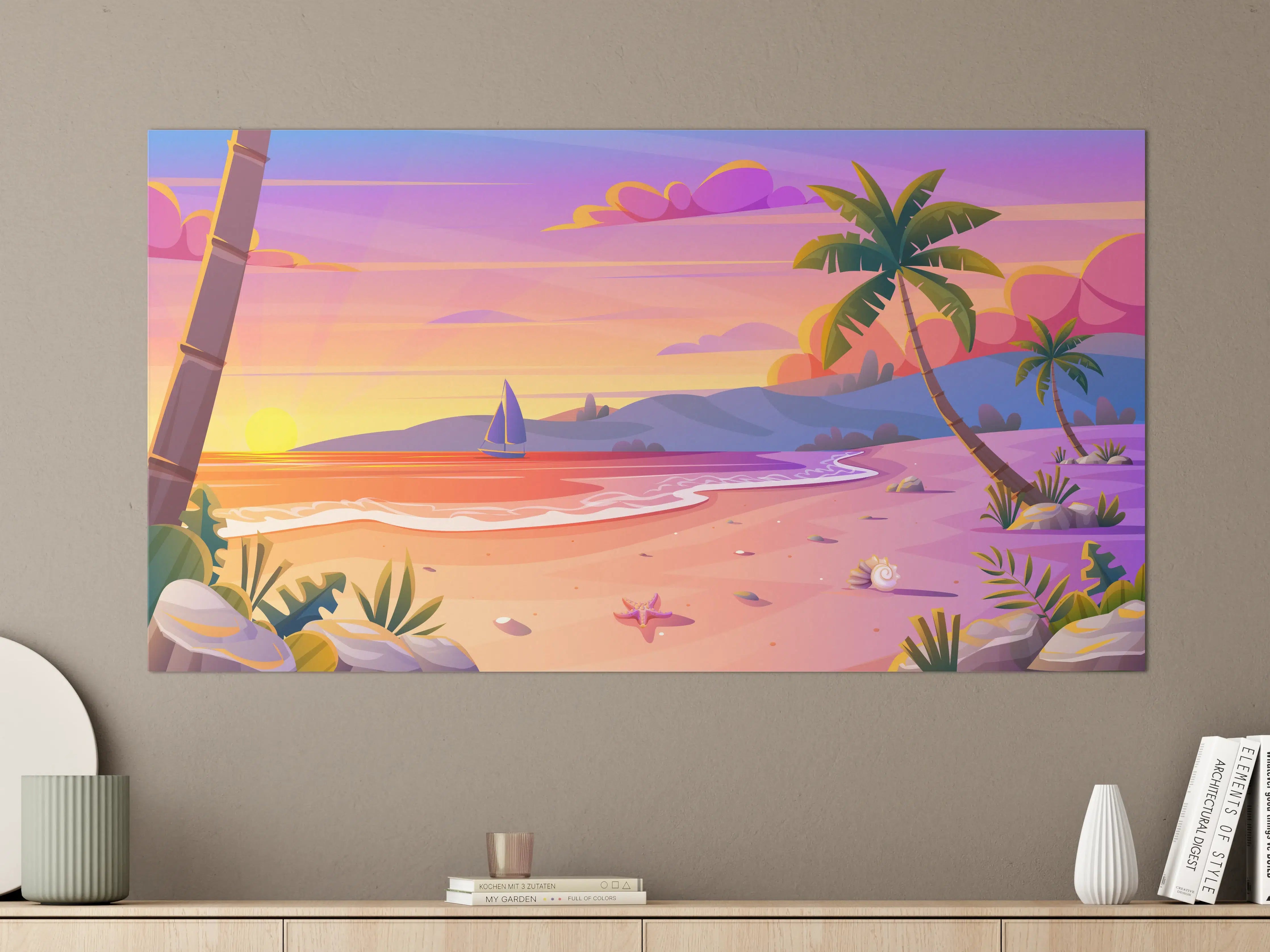 Große Wandbilder - Bunte Strandlandschaft bei Sonnenuntergang