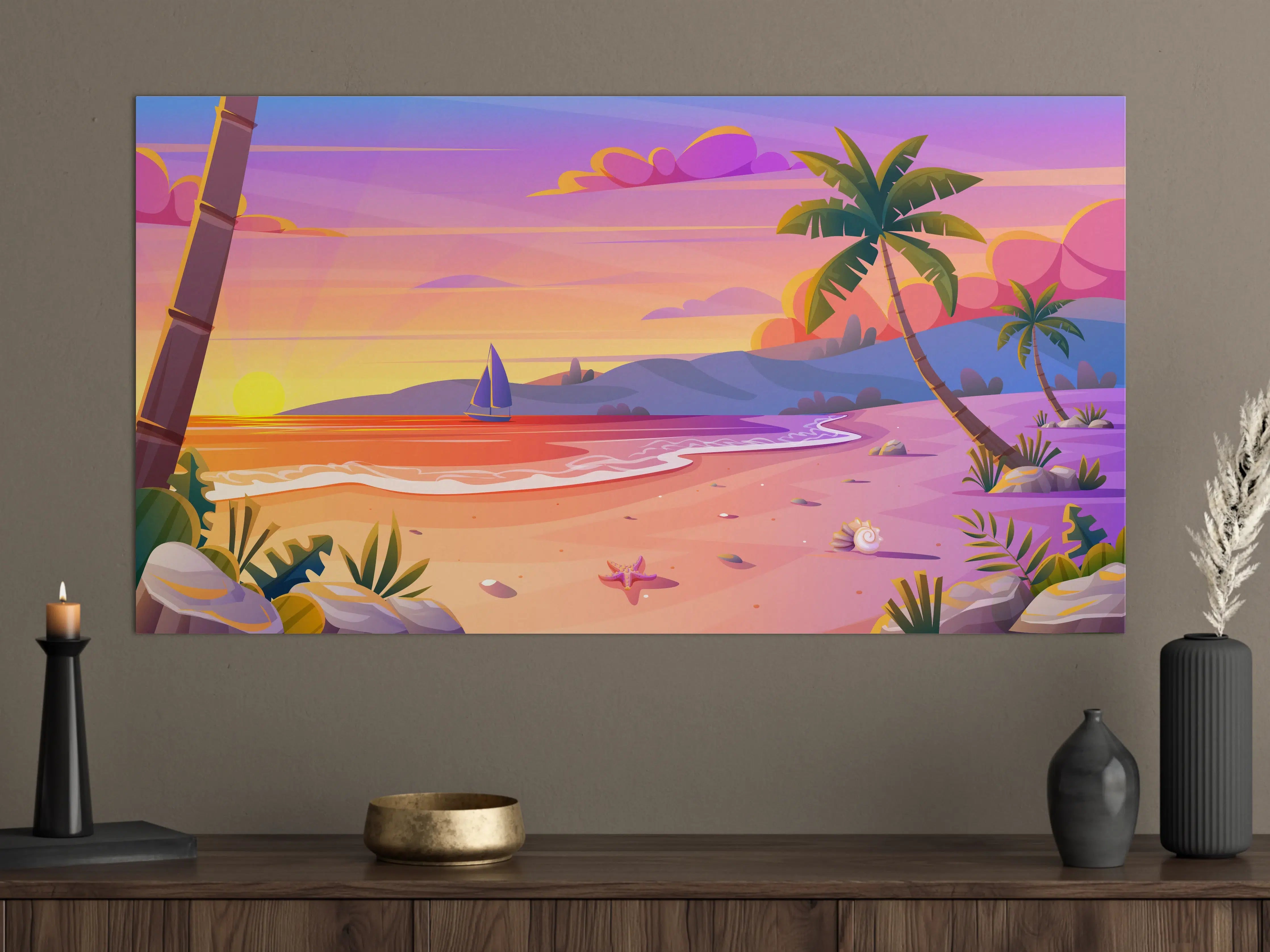 Große Wandbilder - Bunte Strandlandschaft bei Sonnenuntergang