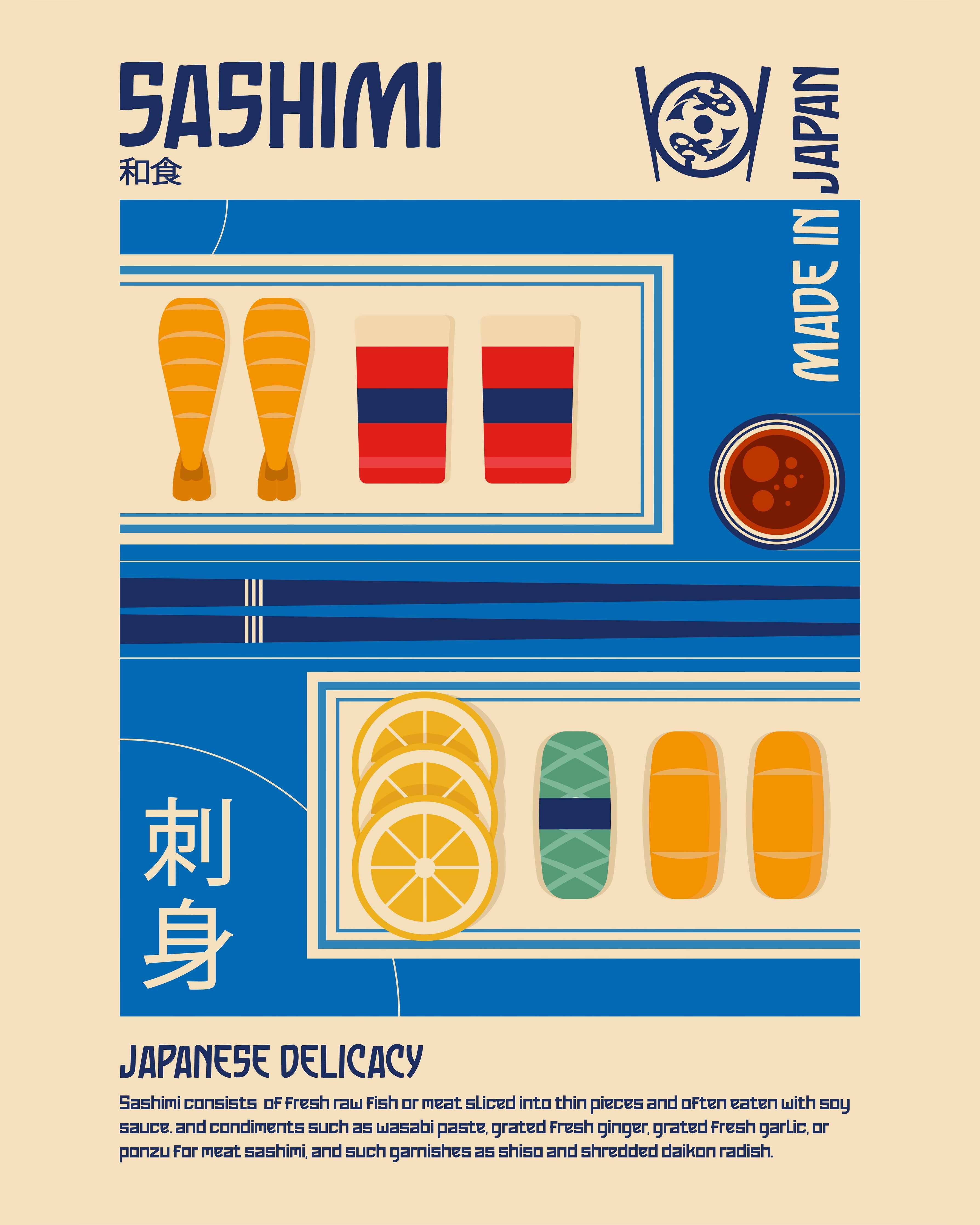 Große Wandbilder-Bunte Sushi- und Sashimi-Illustration
