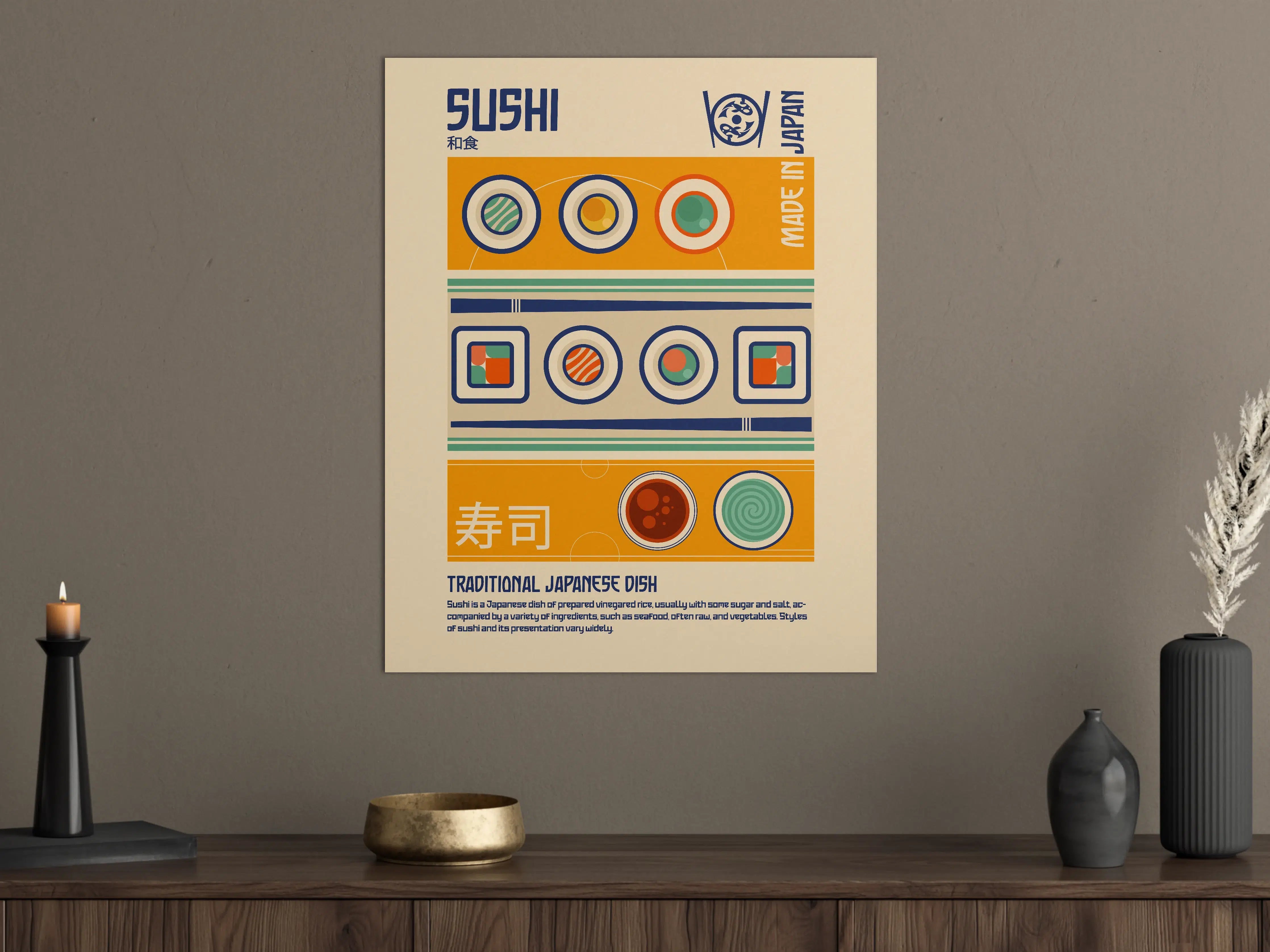 Große Wandbilder - Bunte Sushi-Illustration in Retro-Stil