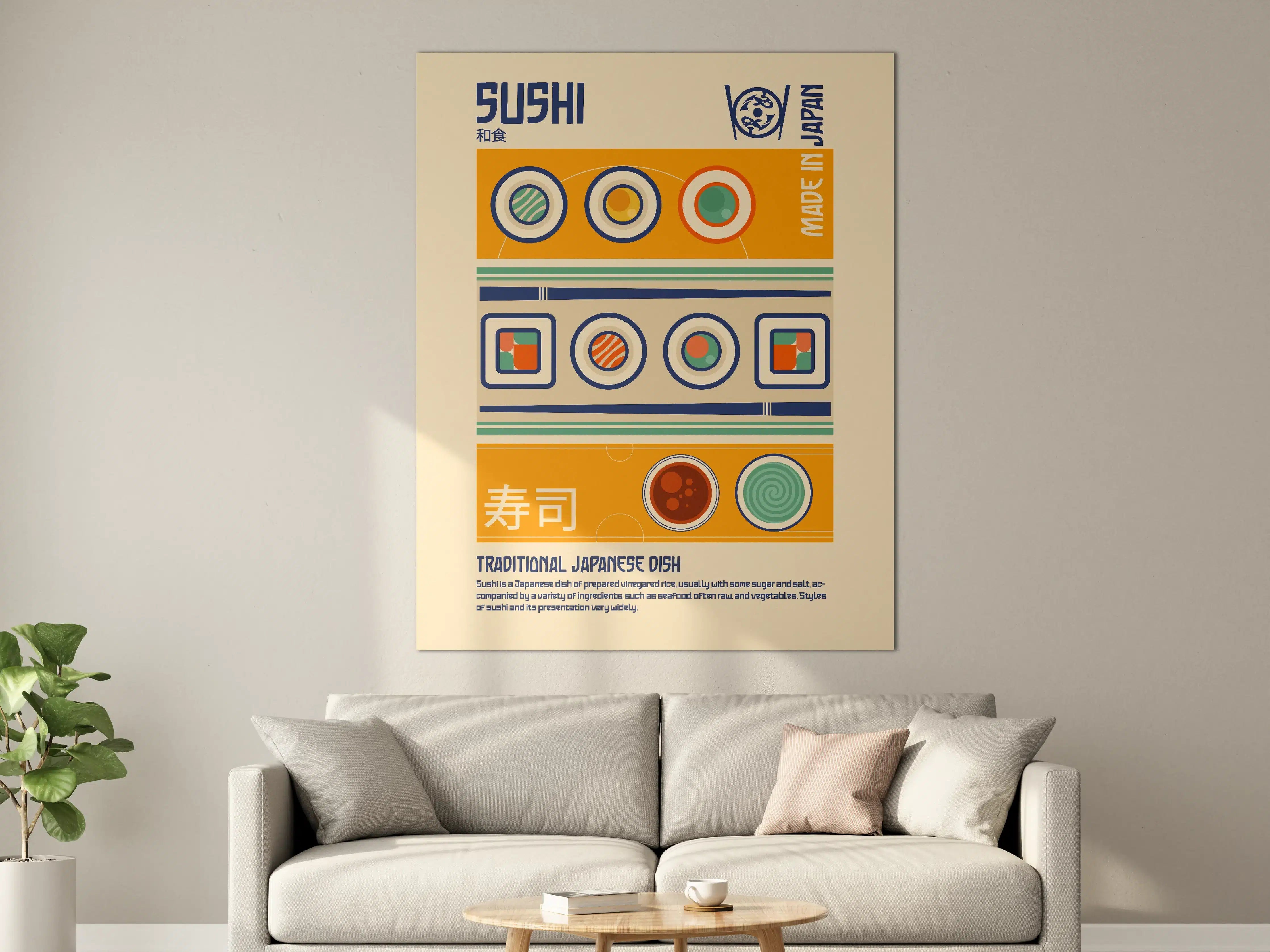 Große Wandbilder - Bunte Sushi-Illustration in Retro-Stil