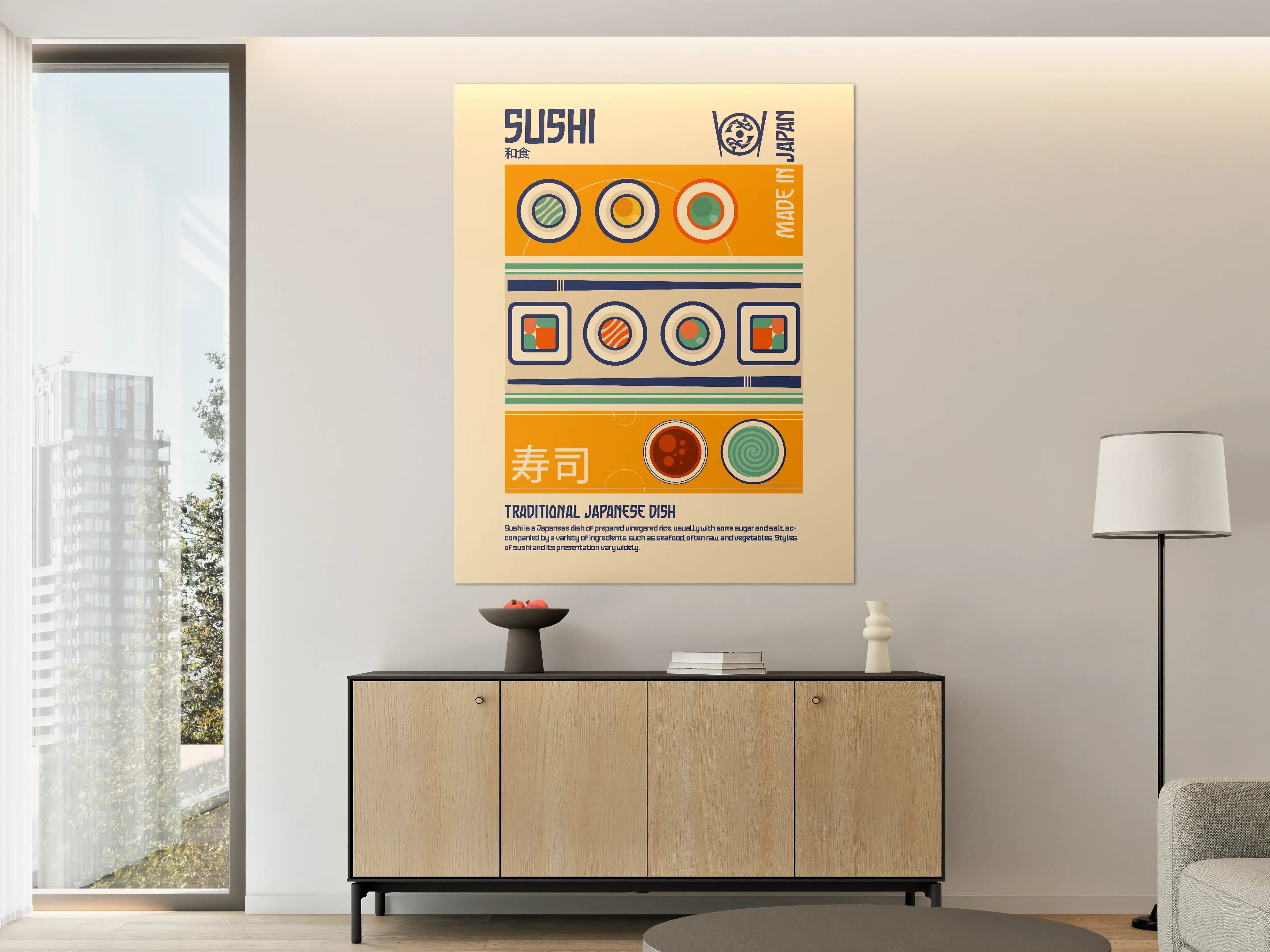 Große Wandbilder - Bunte Sushi-Illustration in Retro-Stil