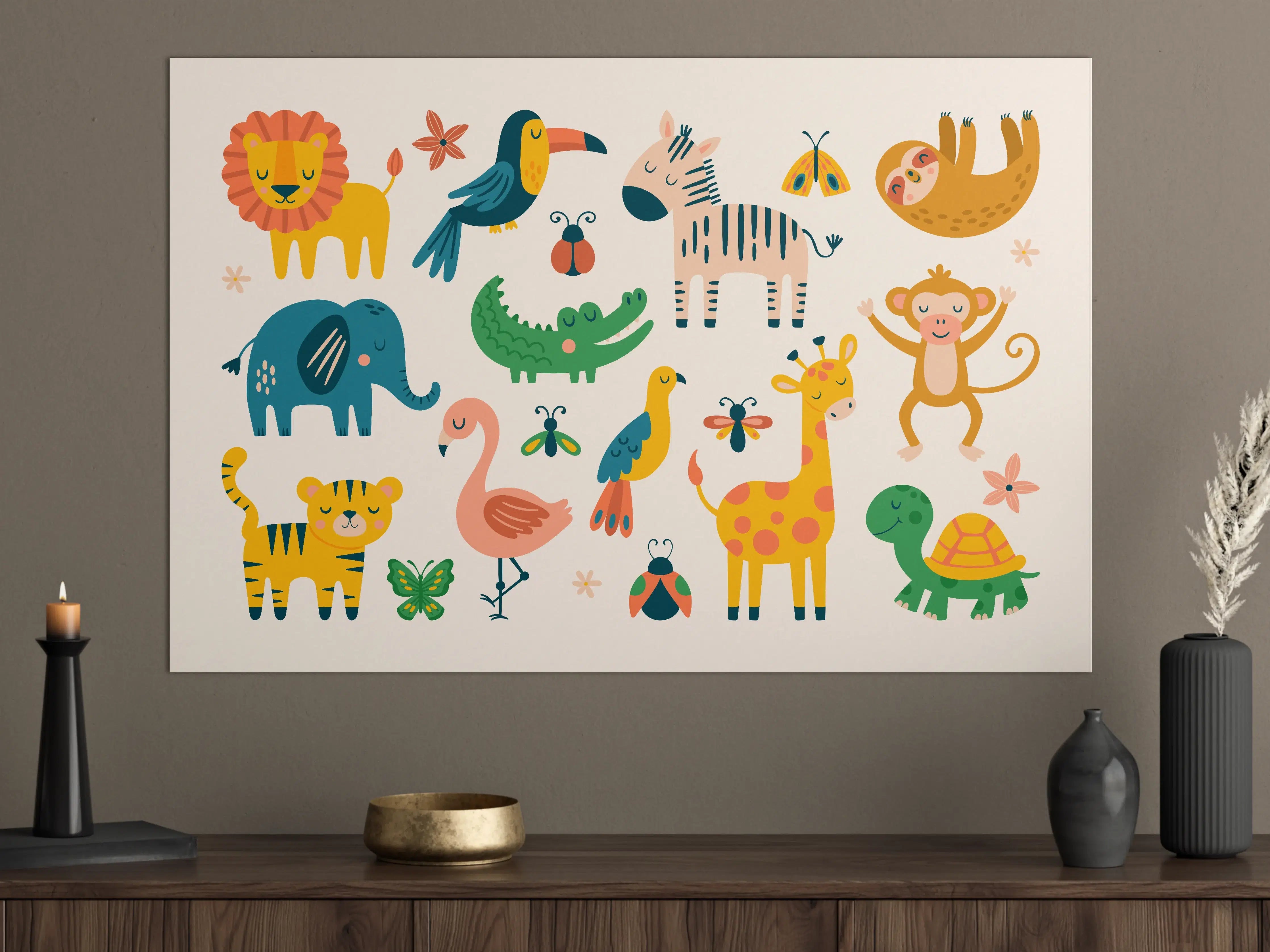 Große Wandbilder - Bunte Tierfiguren Illustration