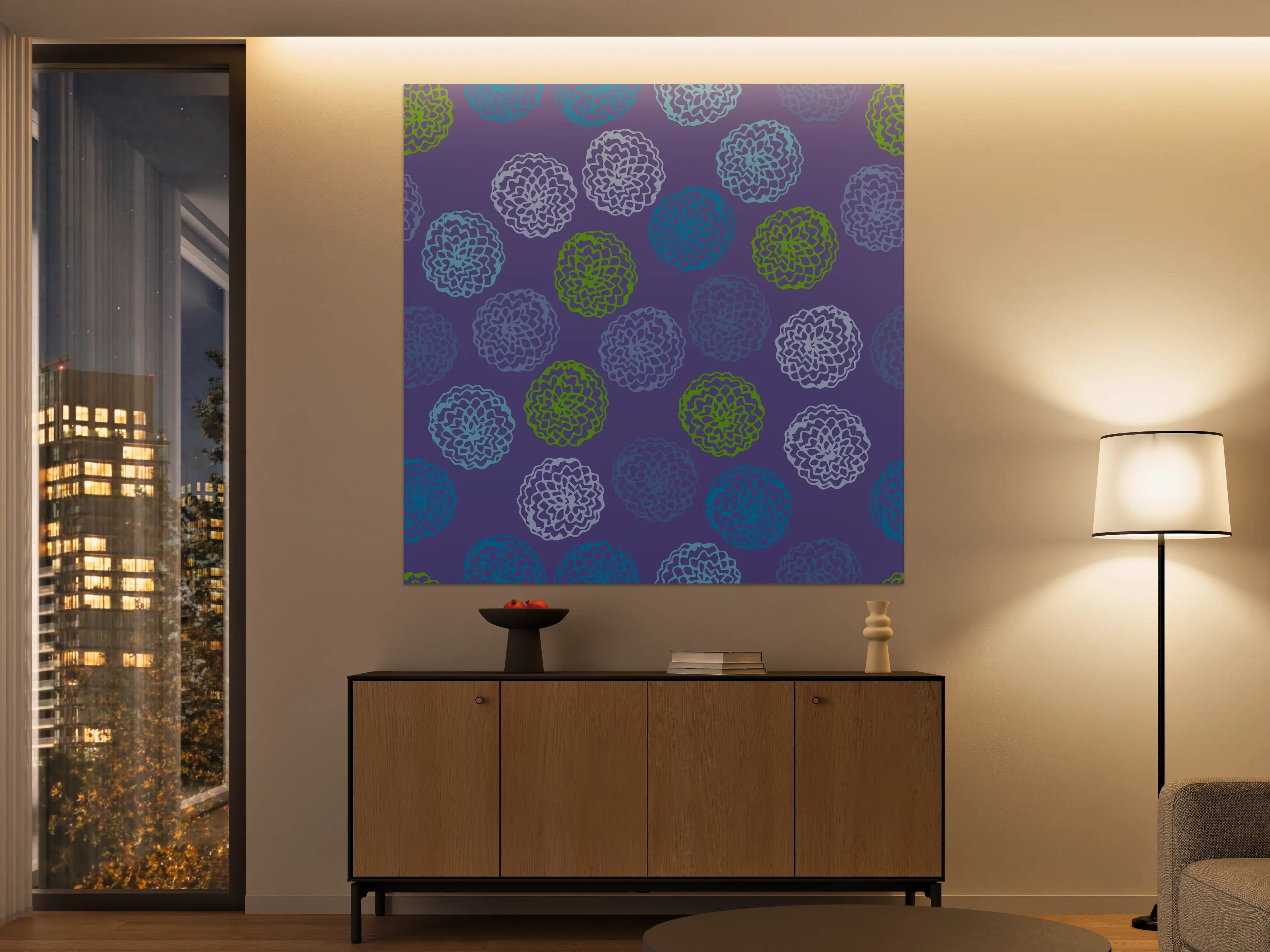 Große Wandbilder - Bunte florale Muster in Lila, Blau und Grün