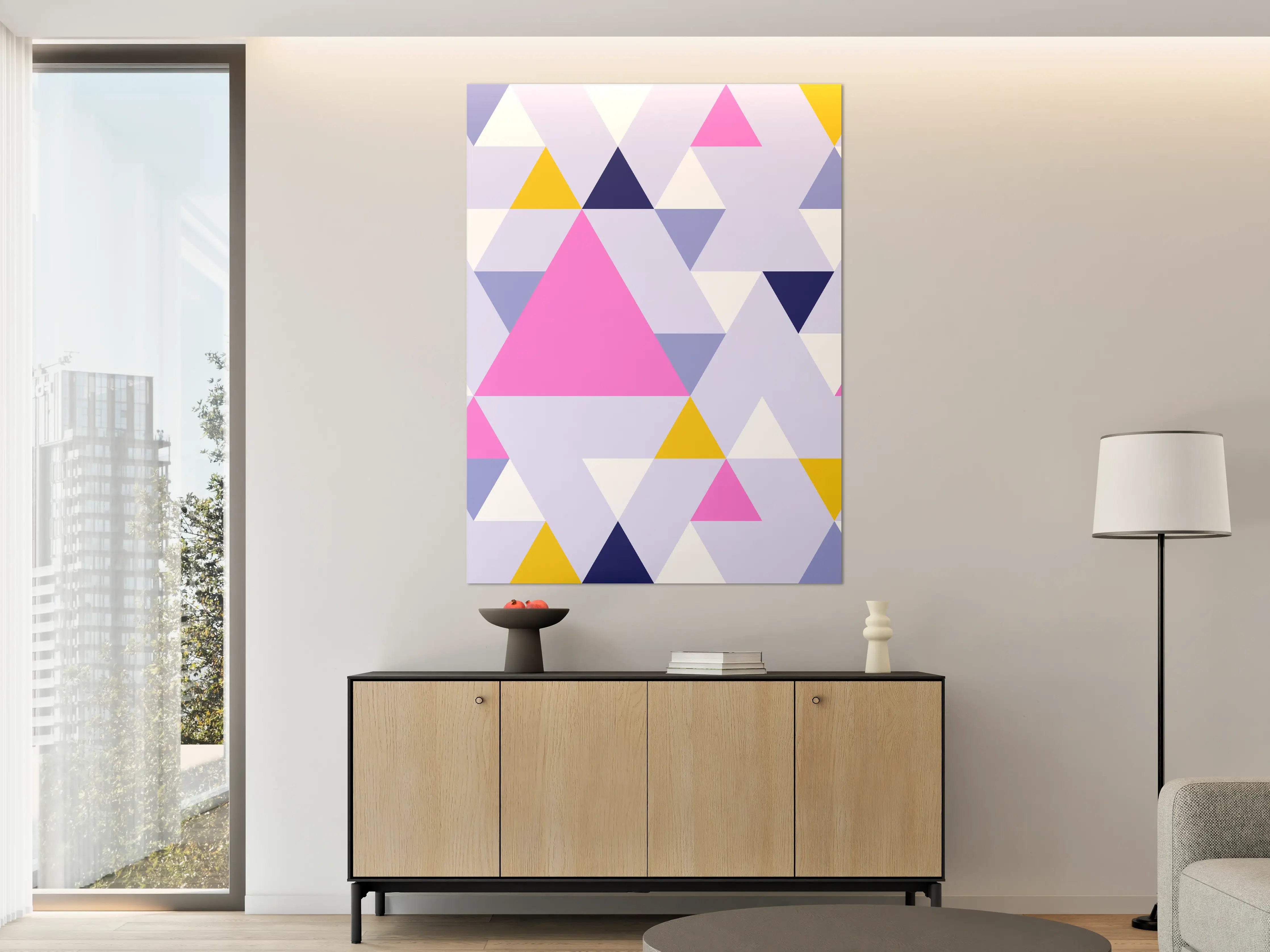 Große Wandbilder - Bunte geometrische Muster mit Pink, Blau und Gelb
