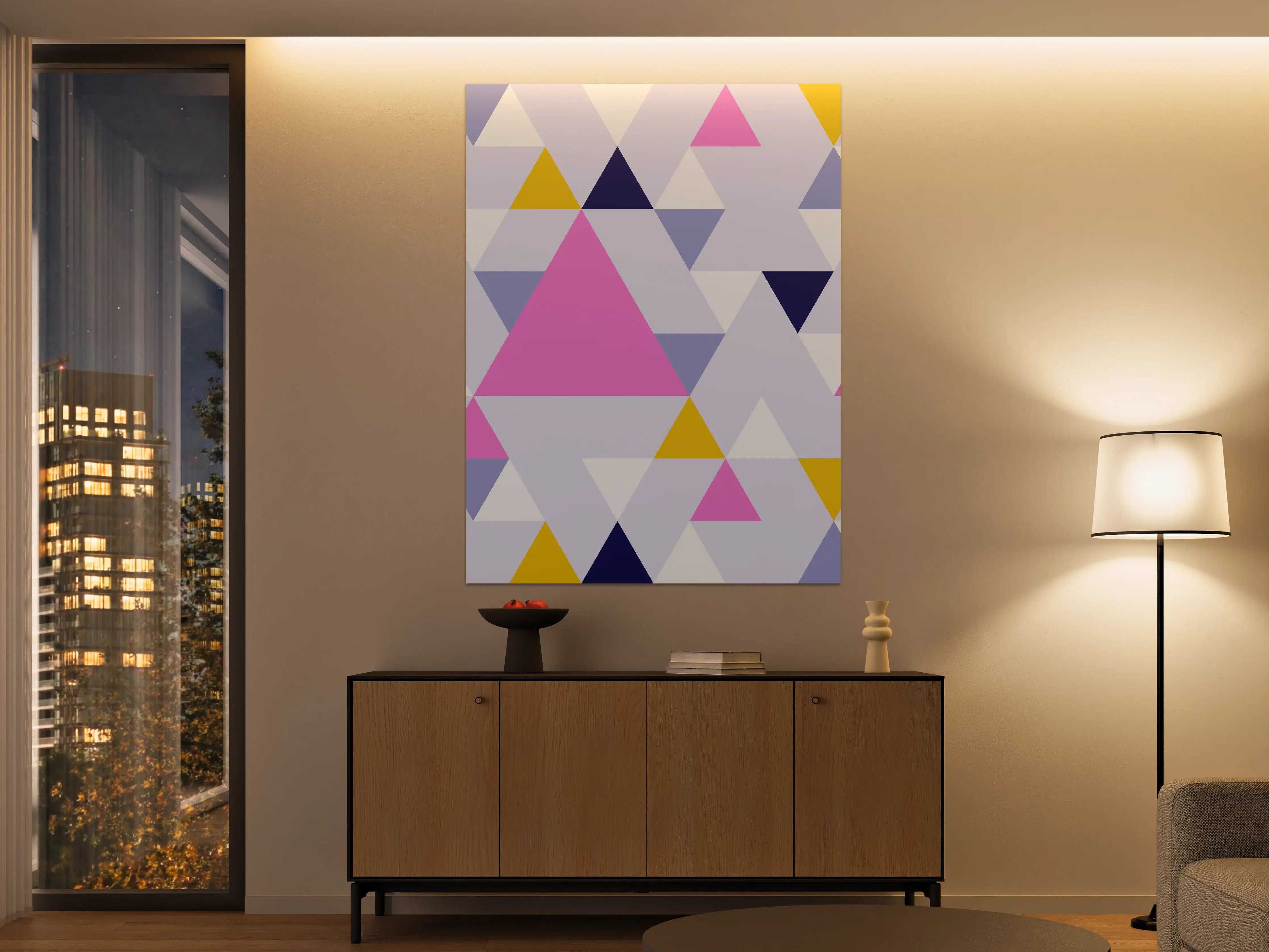 Große Wandbilder - Bunte geometrische Muster mit Pink, Blau und Gelb