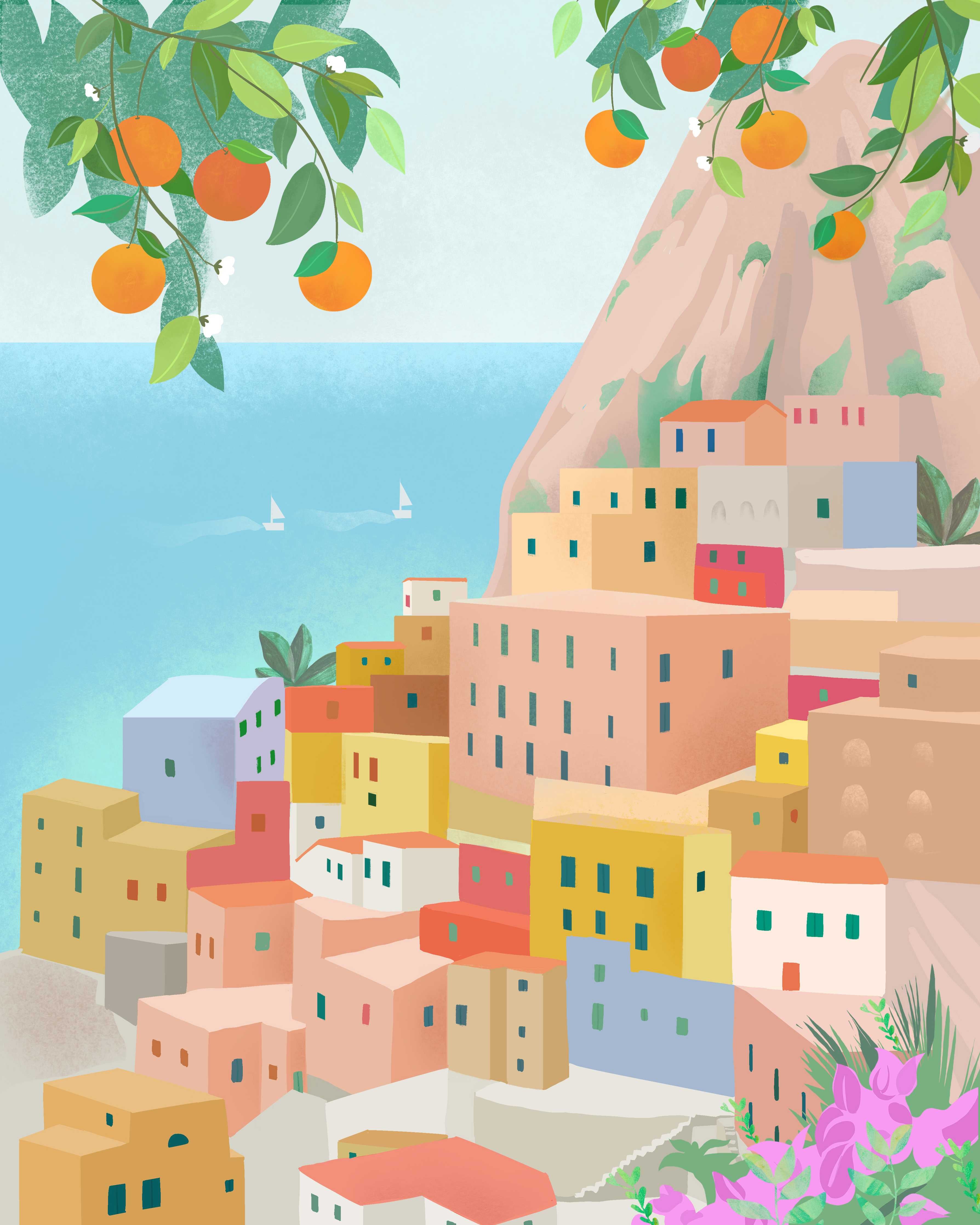 Große Wandbilder-Bunte mediterrane Küstenstadt