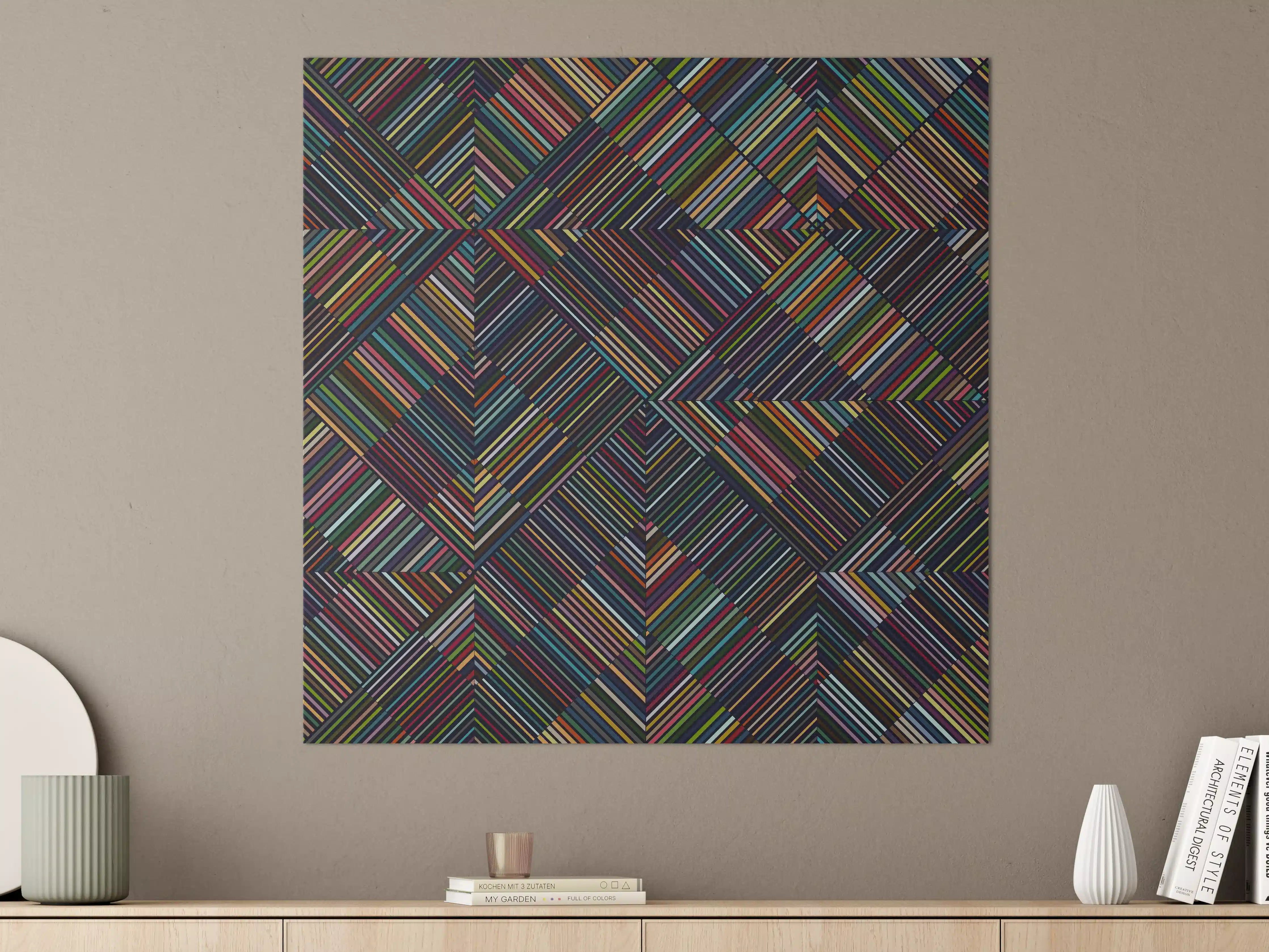 Große Wandbilder - Bunte, geometrische Muster aus Linien und Farben