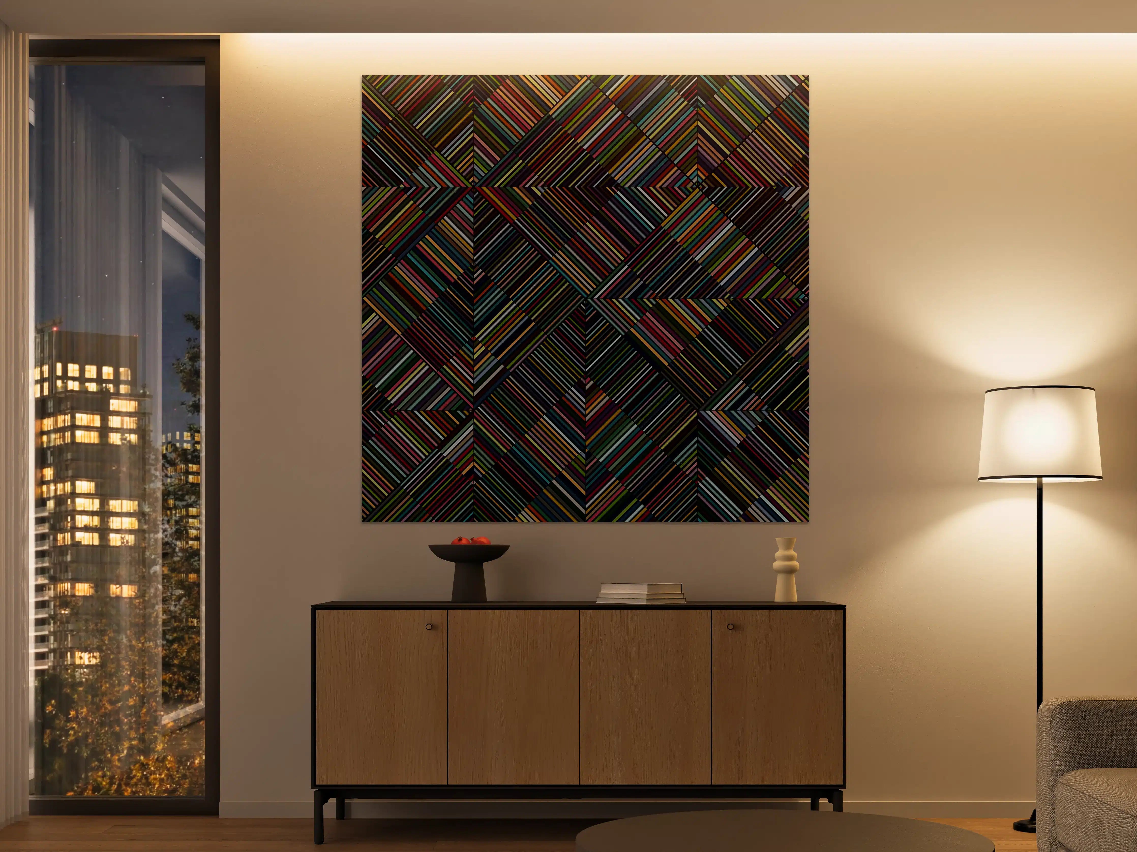 Große Wandbilder - Bunte, geometrische Muster aus Linien und Farben