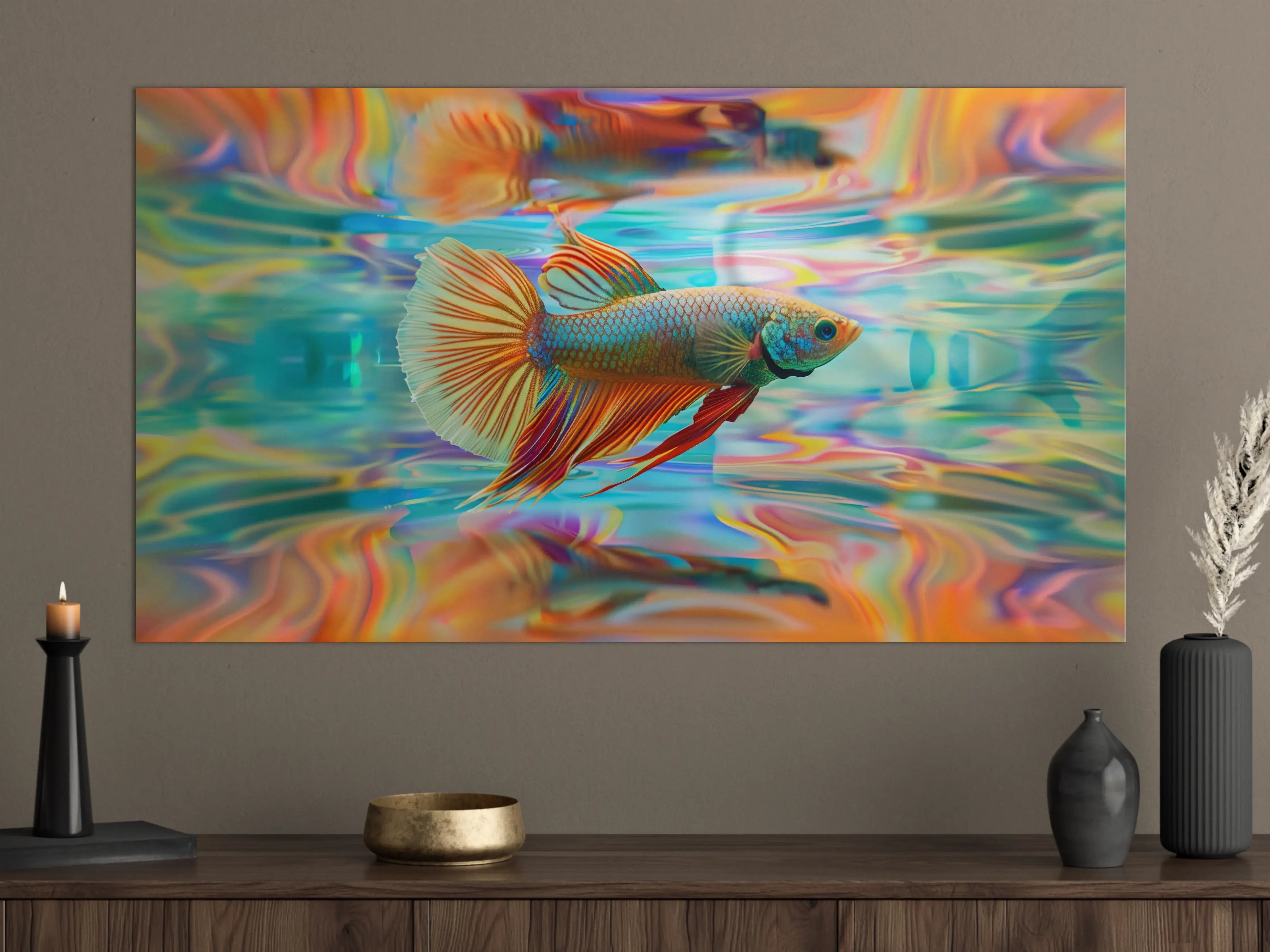 Große Wandbilder - Bunter Betta-Fisch Türkis-Orange