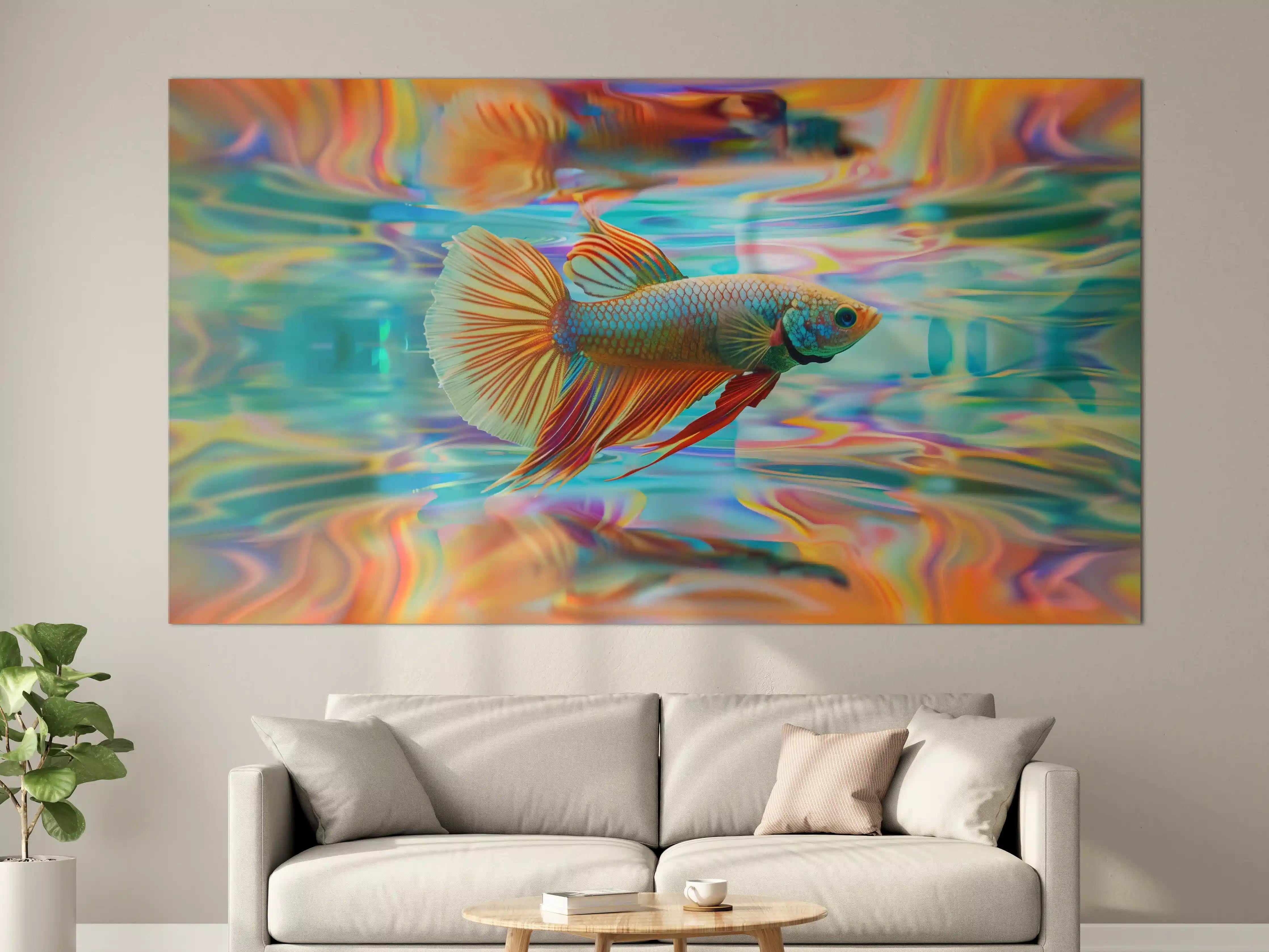 Große Wandbilder - Bunter Betta-Fisch Türkis-Orange