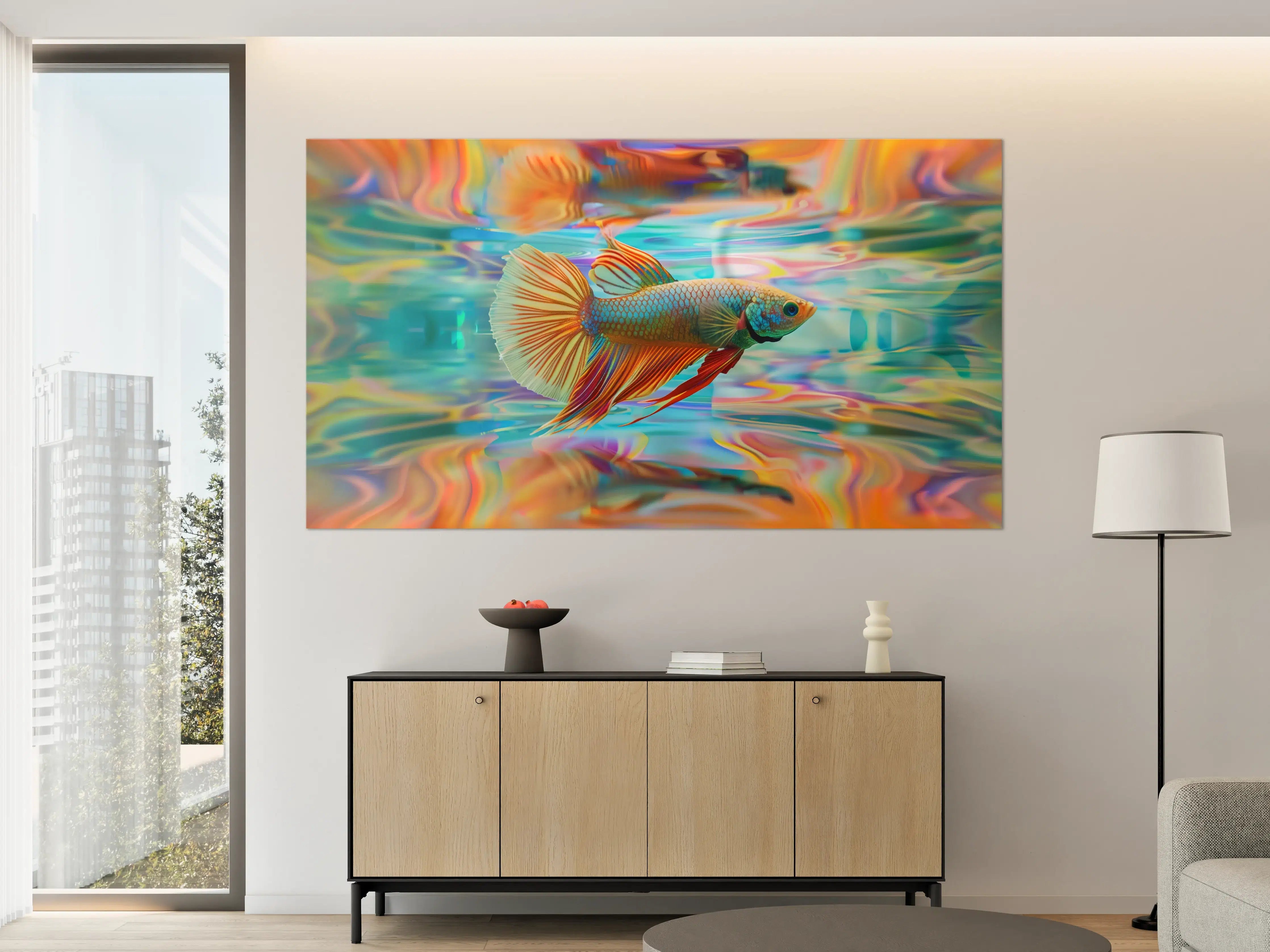 Große Wandbilder - Bunter Betta-Fisch Türkis-Orange