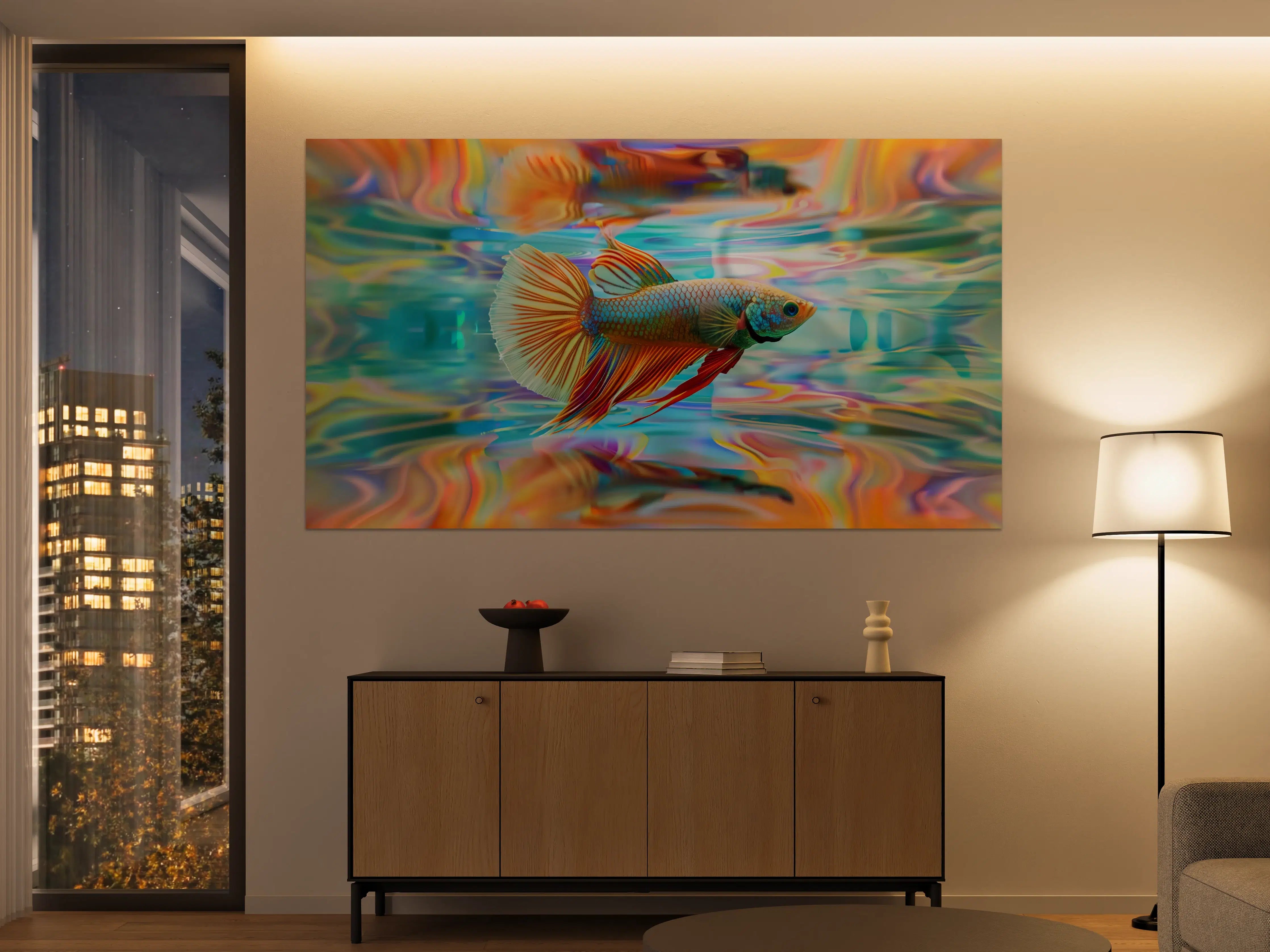 Große Wandbilder - Bunter Betta-Fisch Türkis-Orange