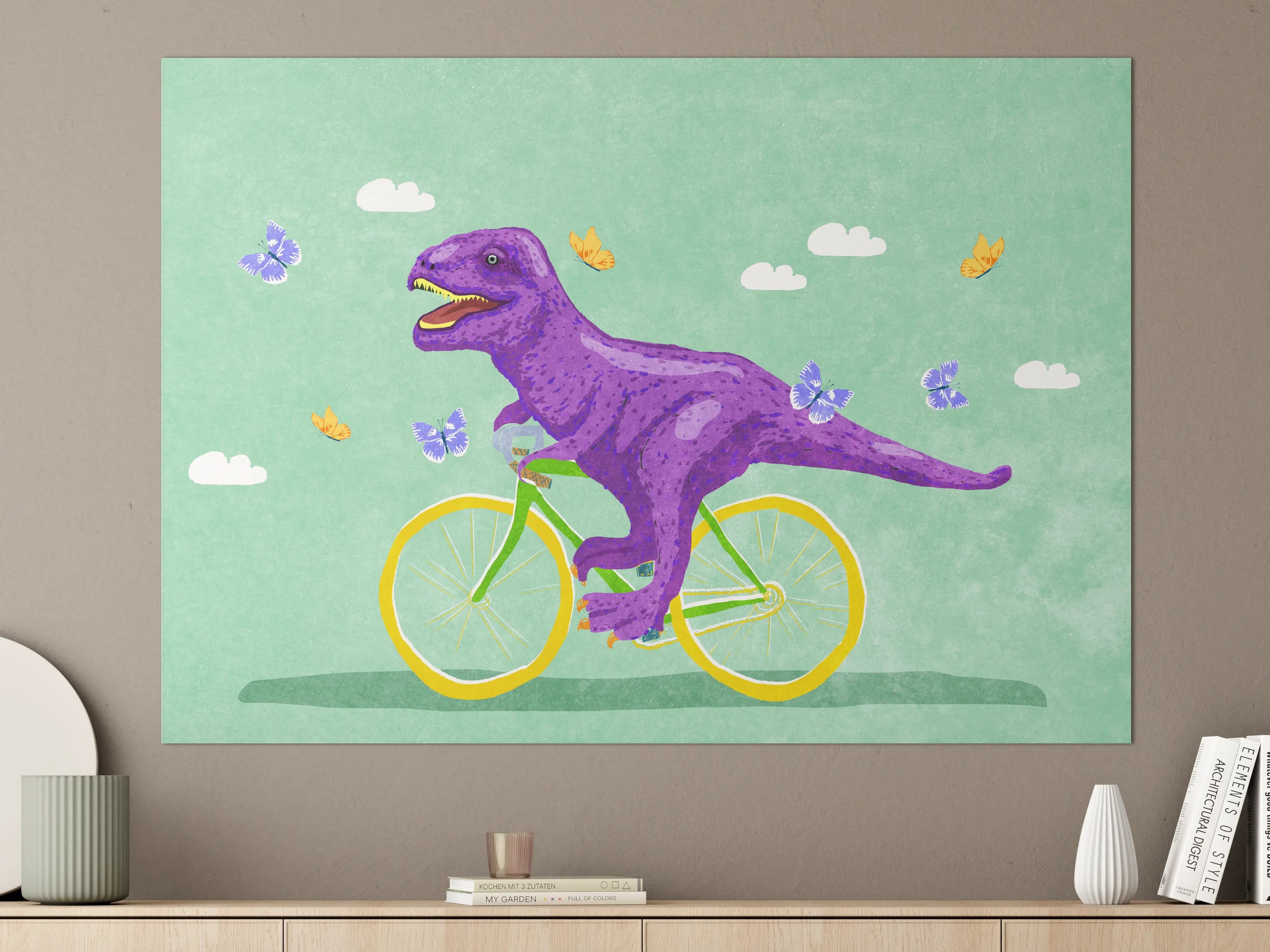 Große Wandbilder - Bunter Dino auf Fahrrad