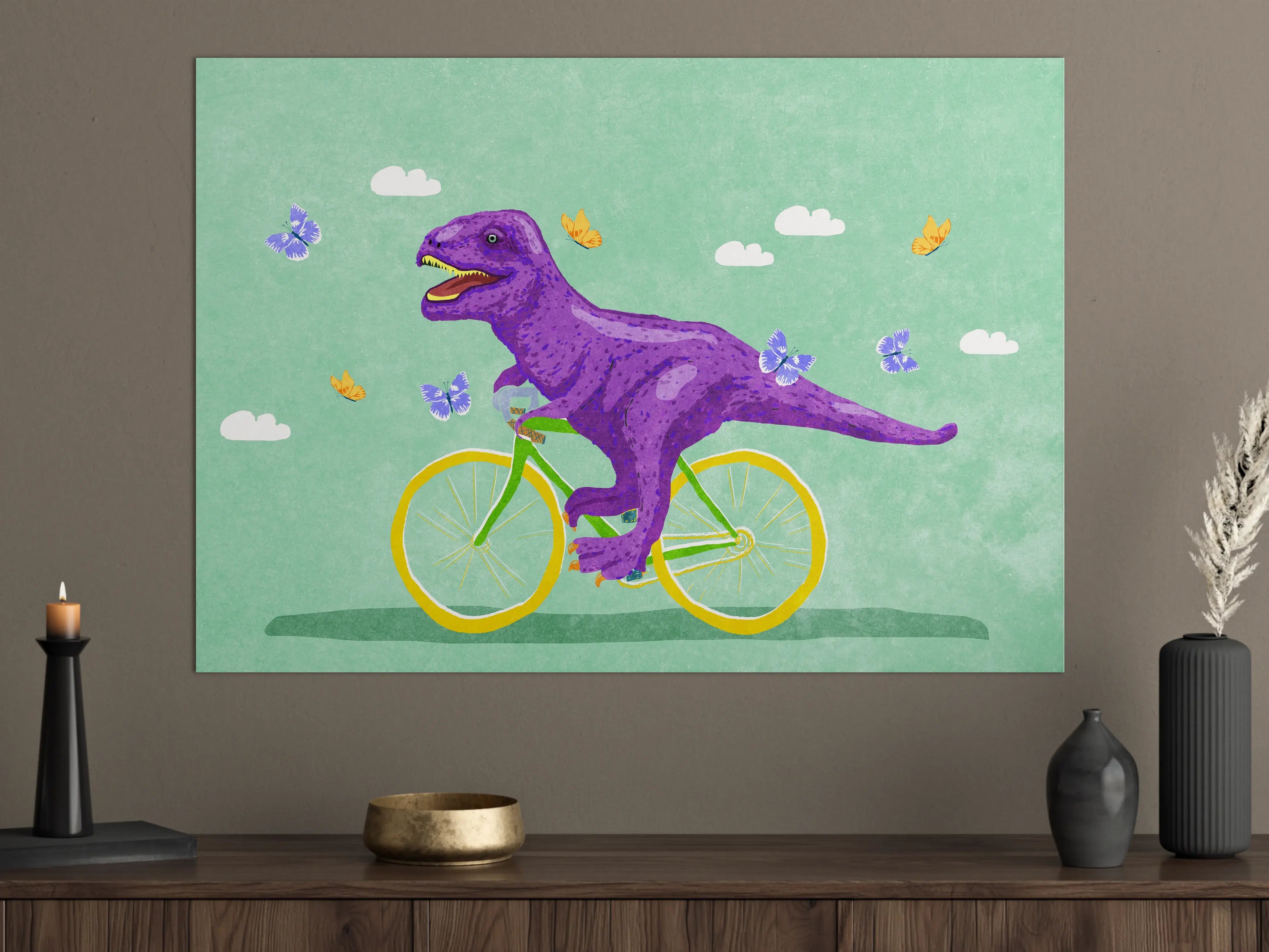 Große Wandbilder - Bunter Dino auf Fahrrad
