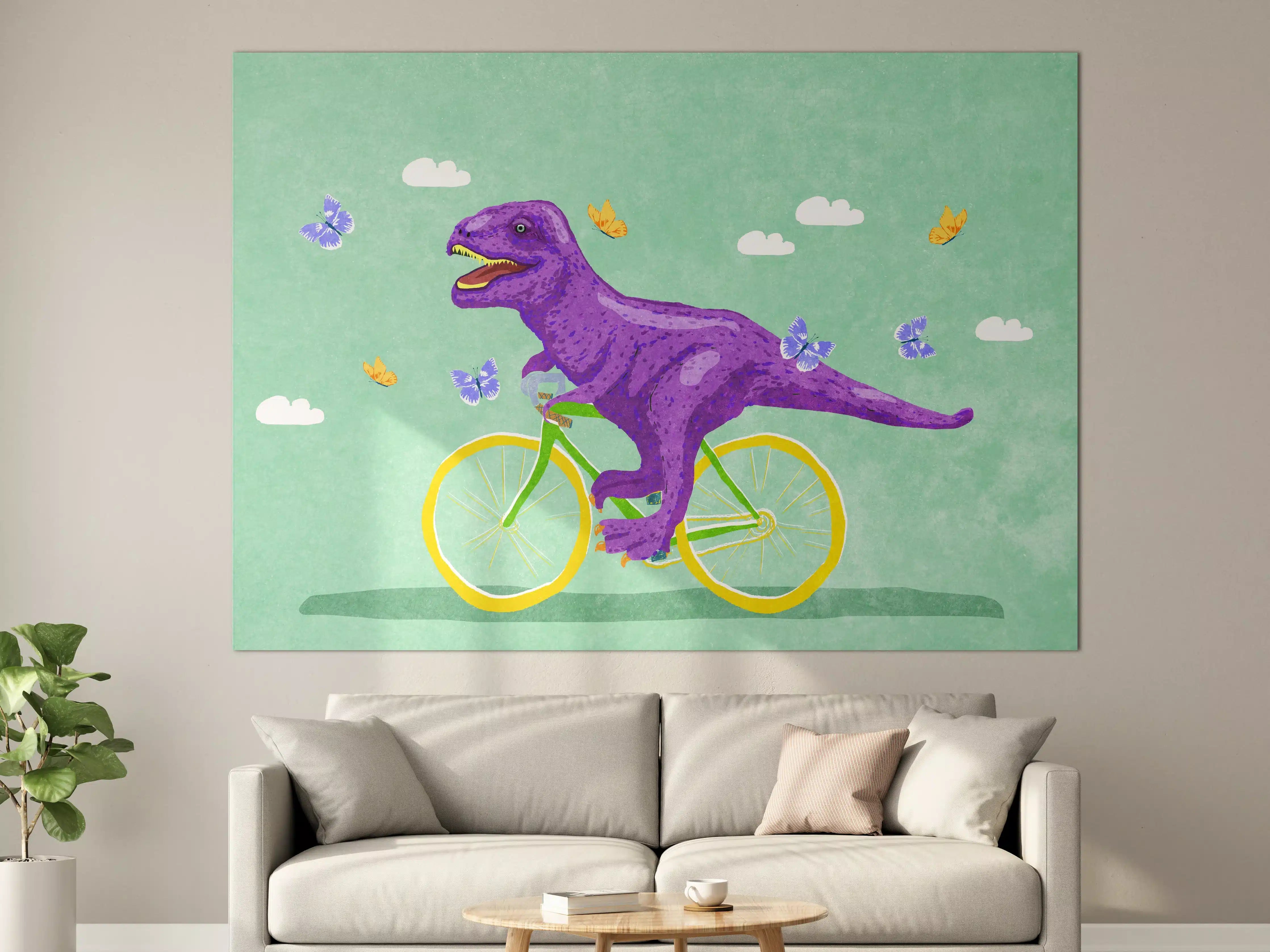 Große Wandbilder - Bunter Dino auf Fahrrad