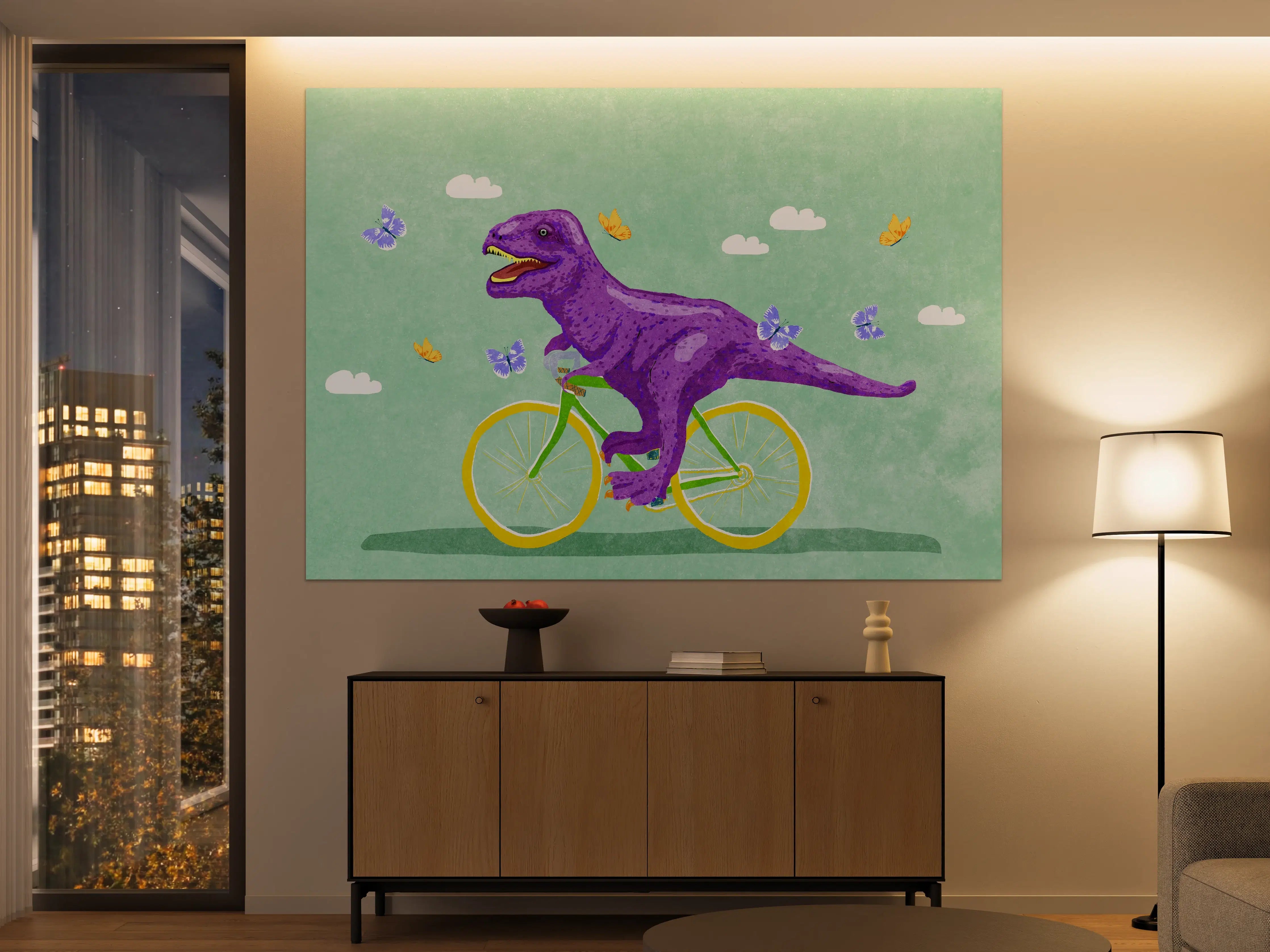 Große Wandbilder - Bunter Dino auf Fahrrad