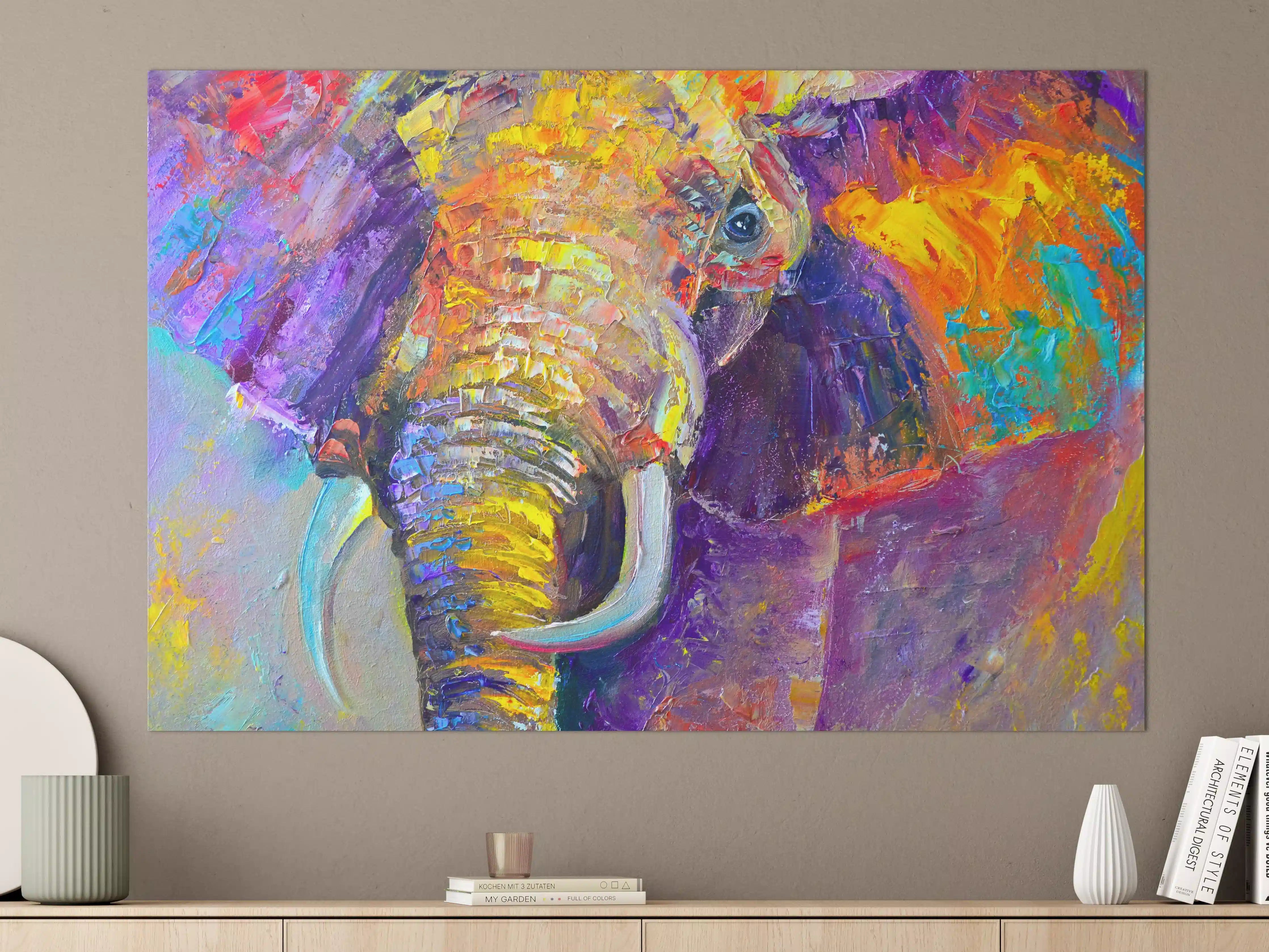 Große Wandbilder - Bunter Elefant - Ölgemälde