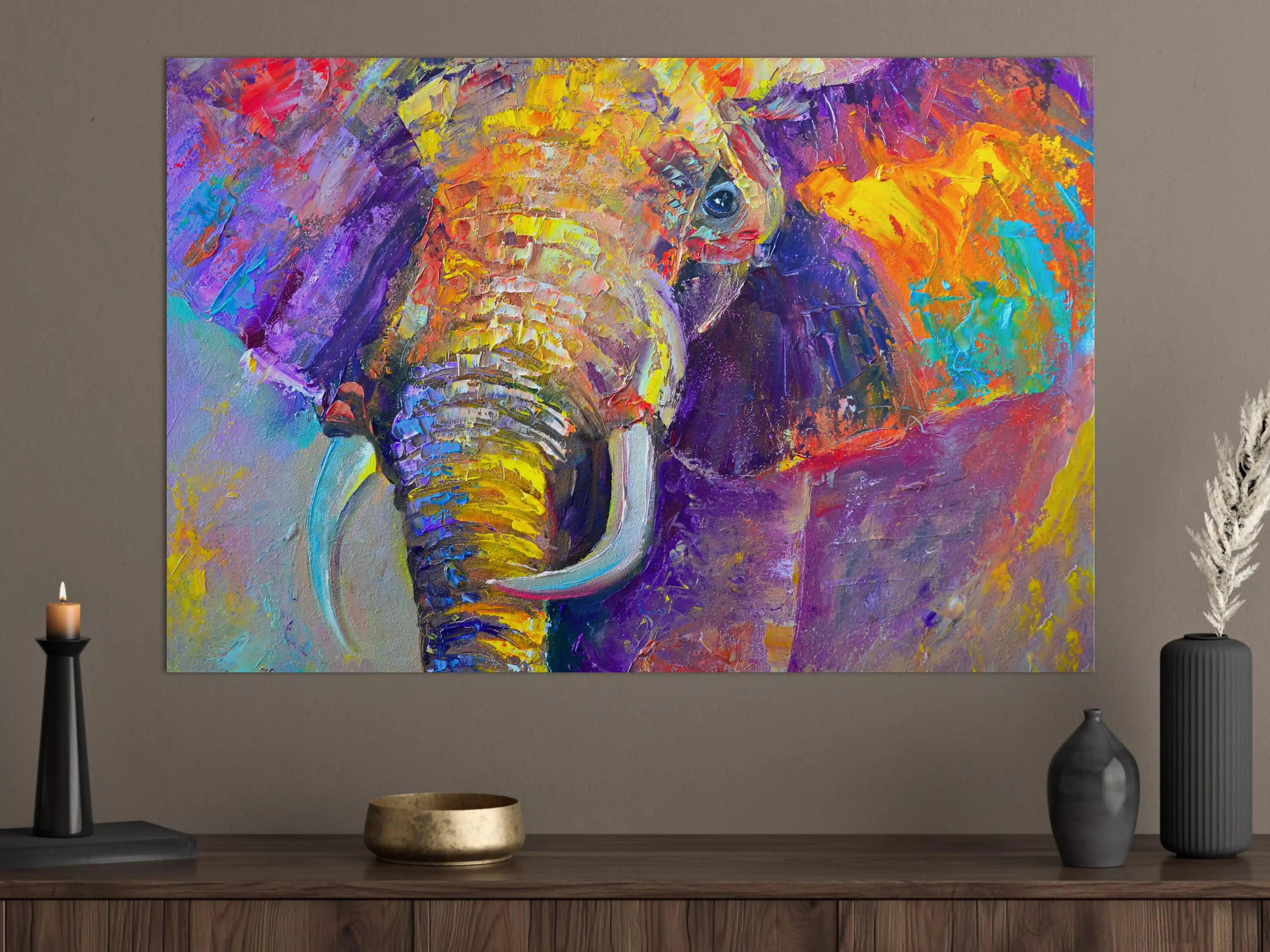 Große Wandbilder - Bunter Elefant - Ölgemälde