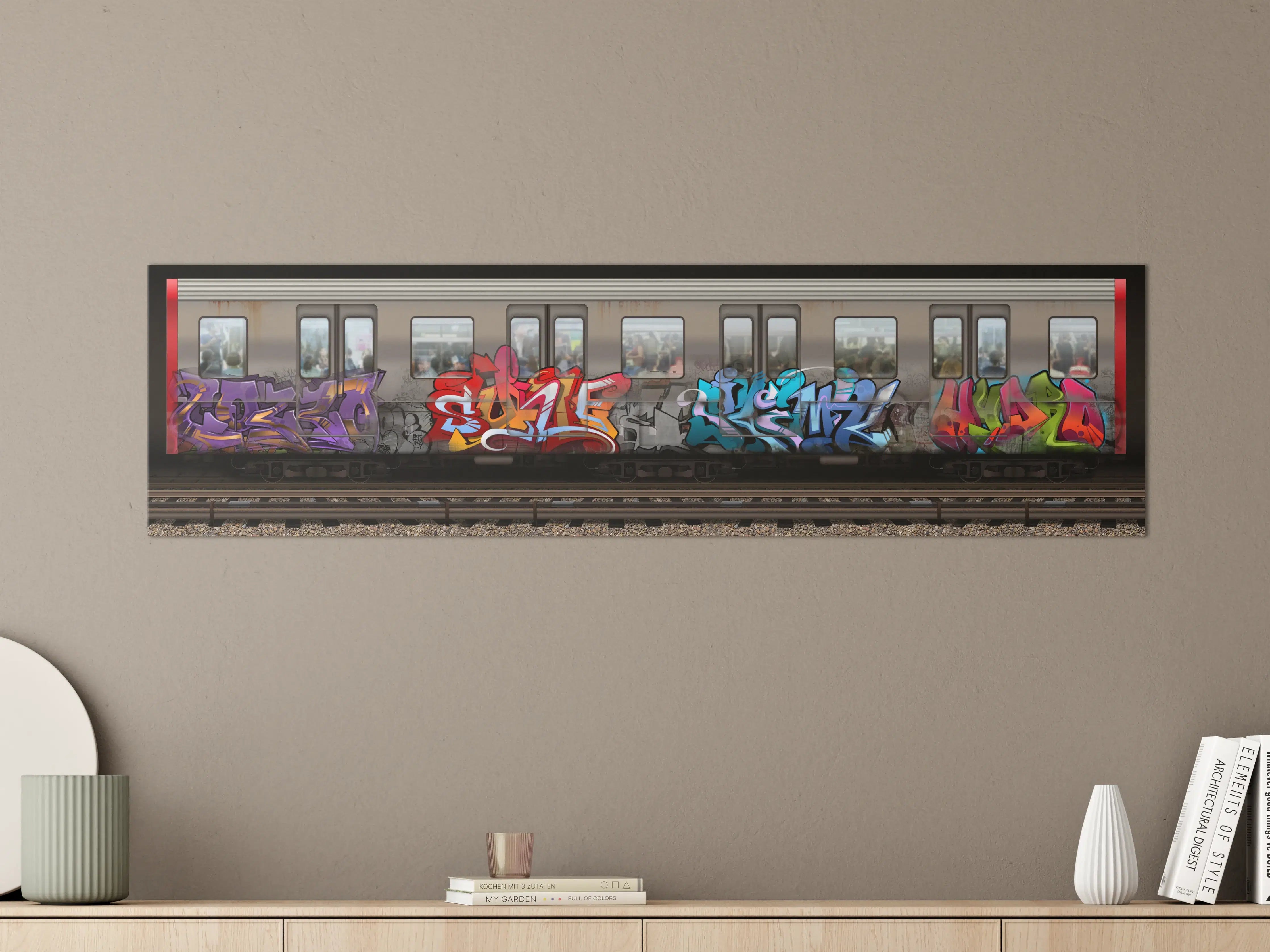 Große Wandbilder - Bunter Graffiti-Zug Kunstwerk