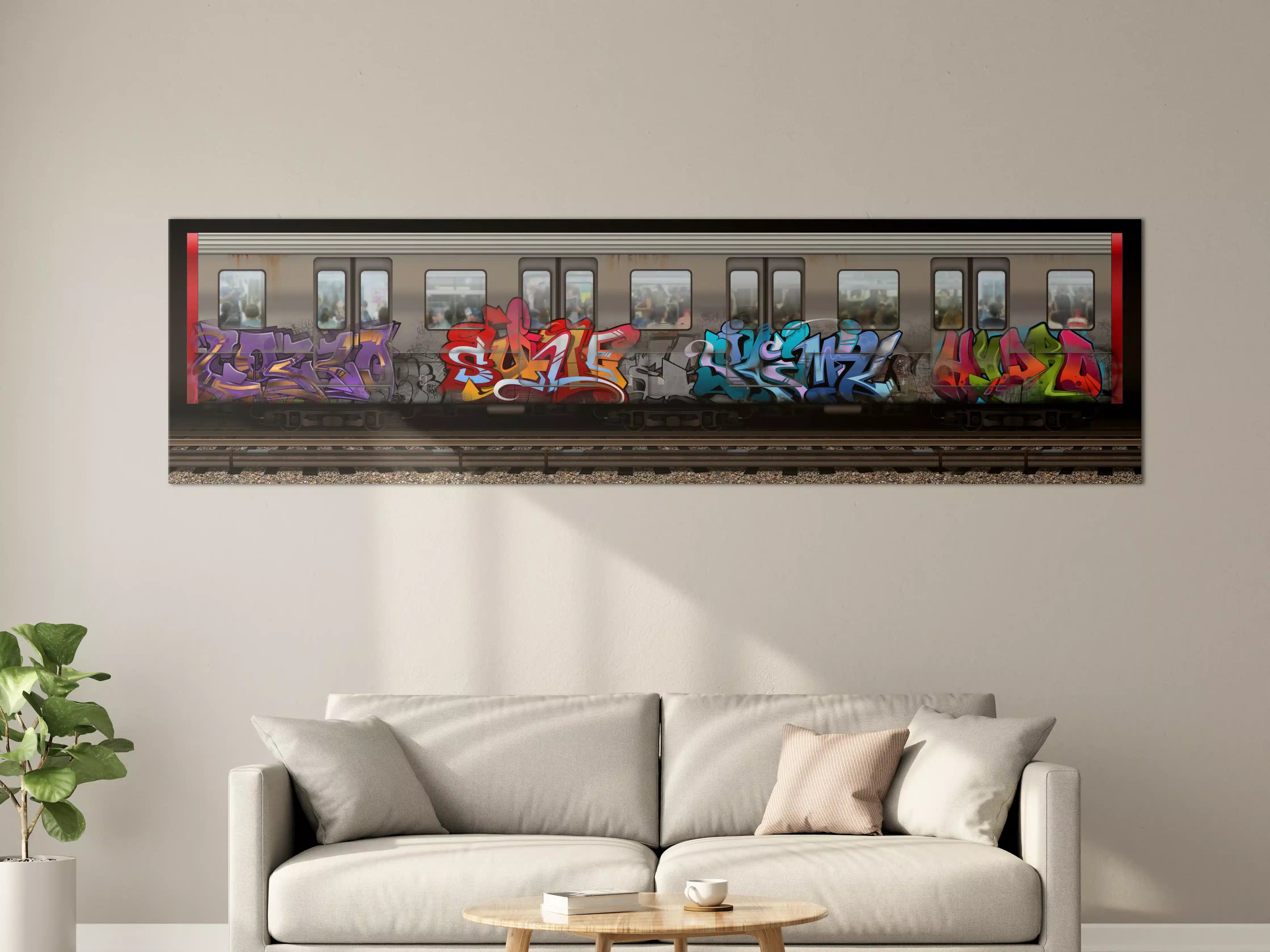 Große Wandbilder - Bunter Graffiti-Zug Kunstwerk