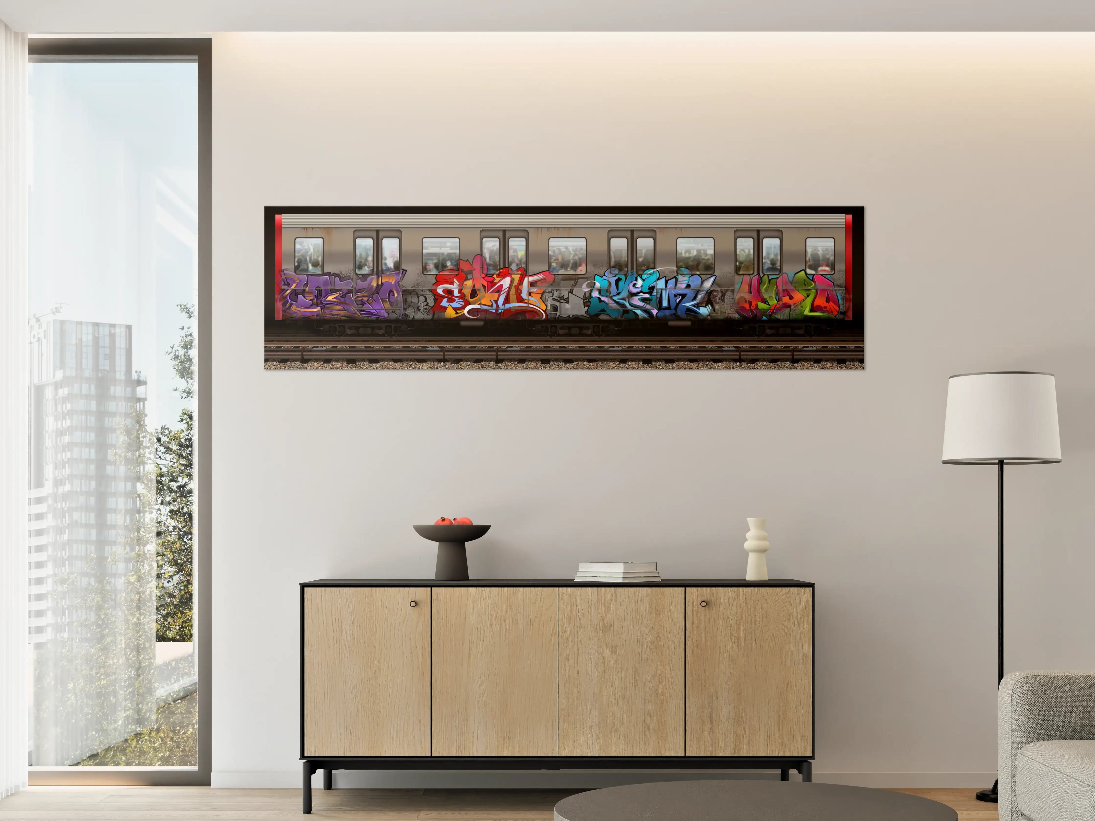 Große Wandbilder - Bunter Graffiti-Zug Kunstwerk