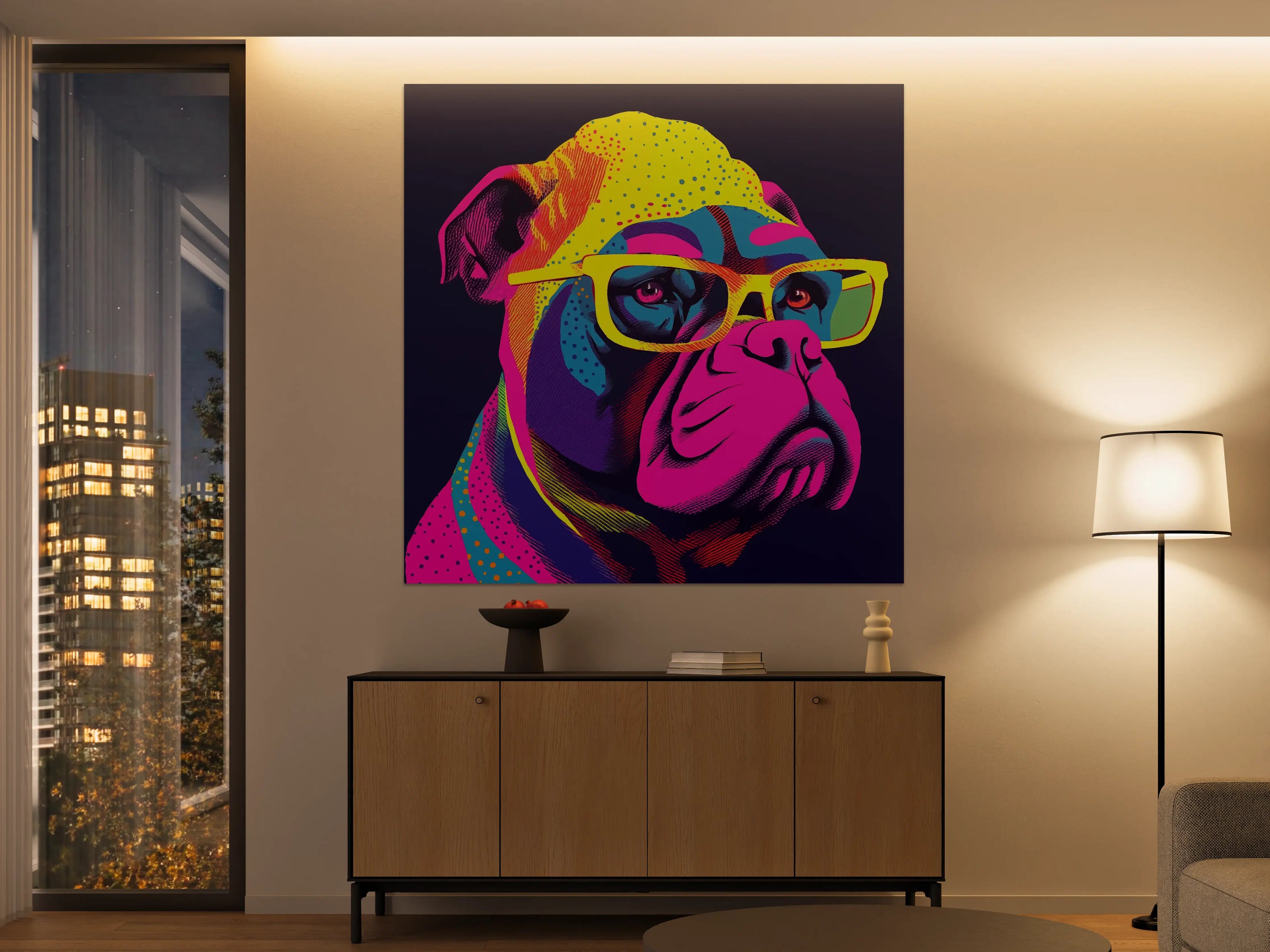 Große Wandbilder - Bunter Hund mit stylischer Brille
