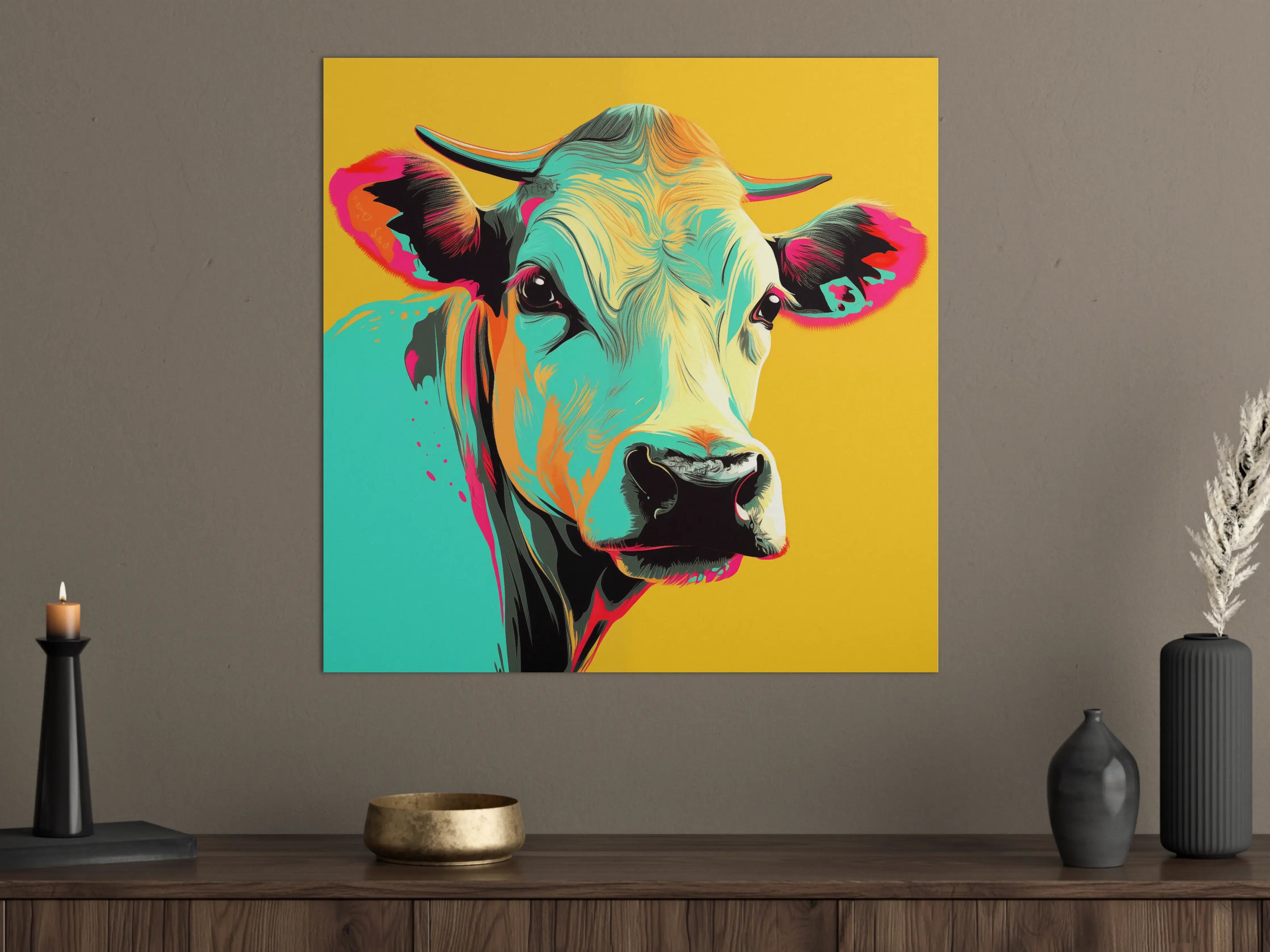 Große Wandbilder - Bunter Kuh-Porträt in Pop-Art-Stil