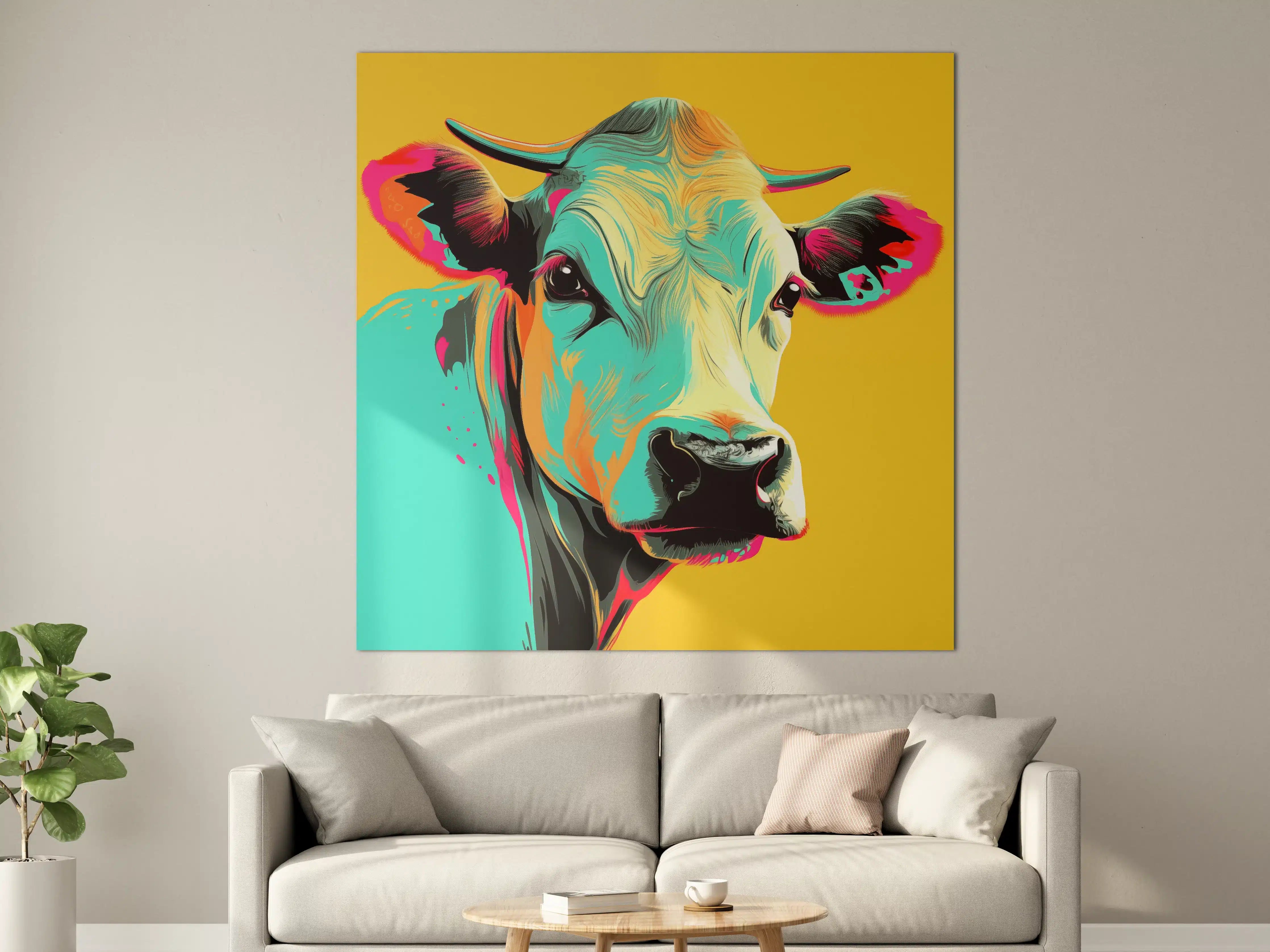 Große Wandbilder - Bunter Kuh-Porträt in Pop-Art-Stil