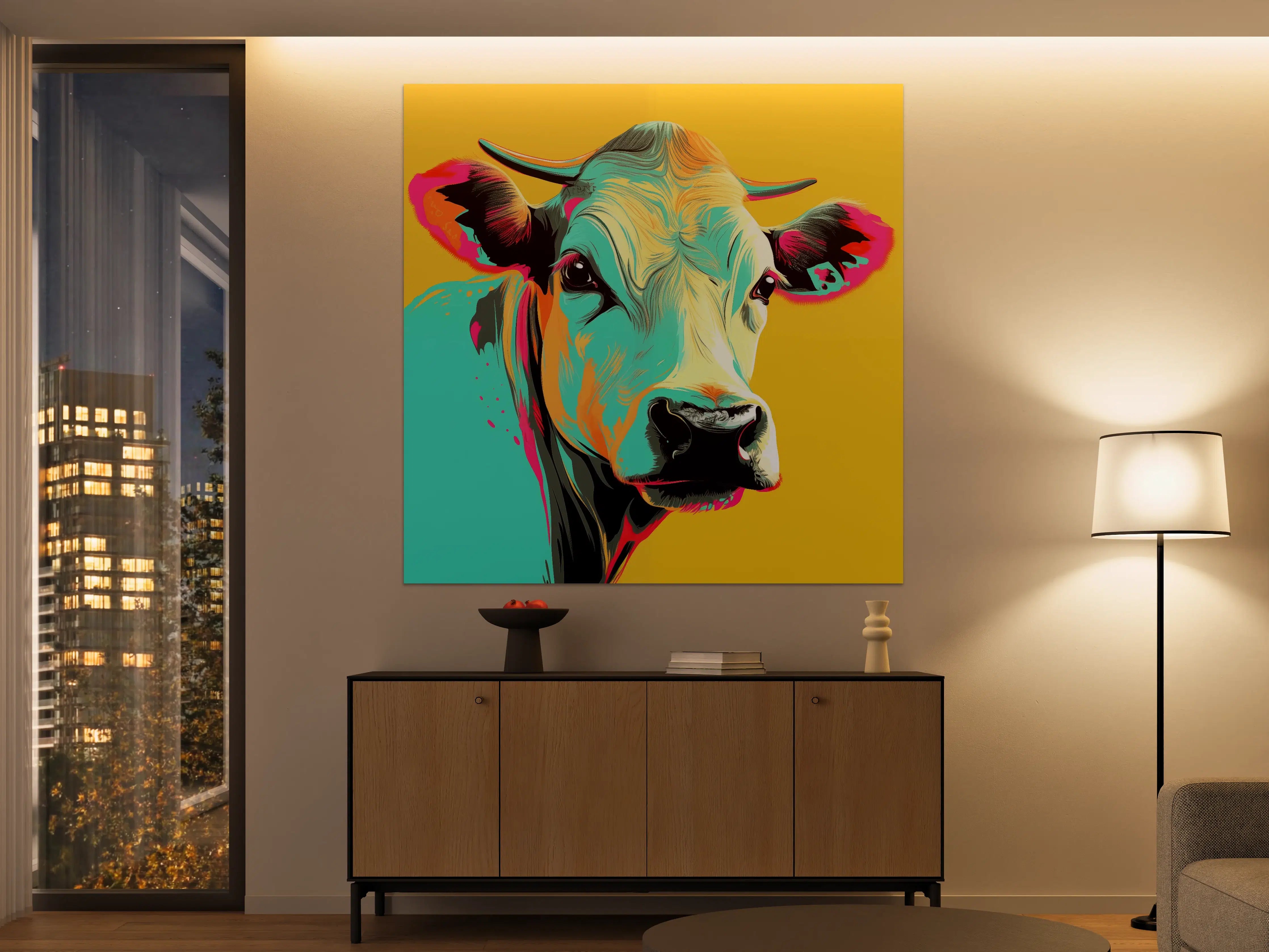 Große Wandbilder - Bunter Kuh-Porträt in Pop-Art-Stil