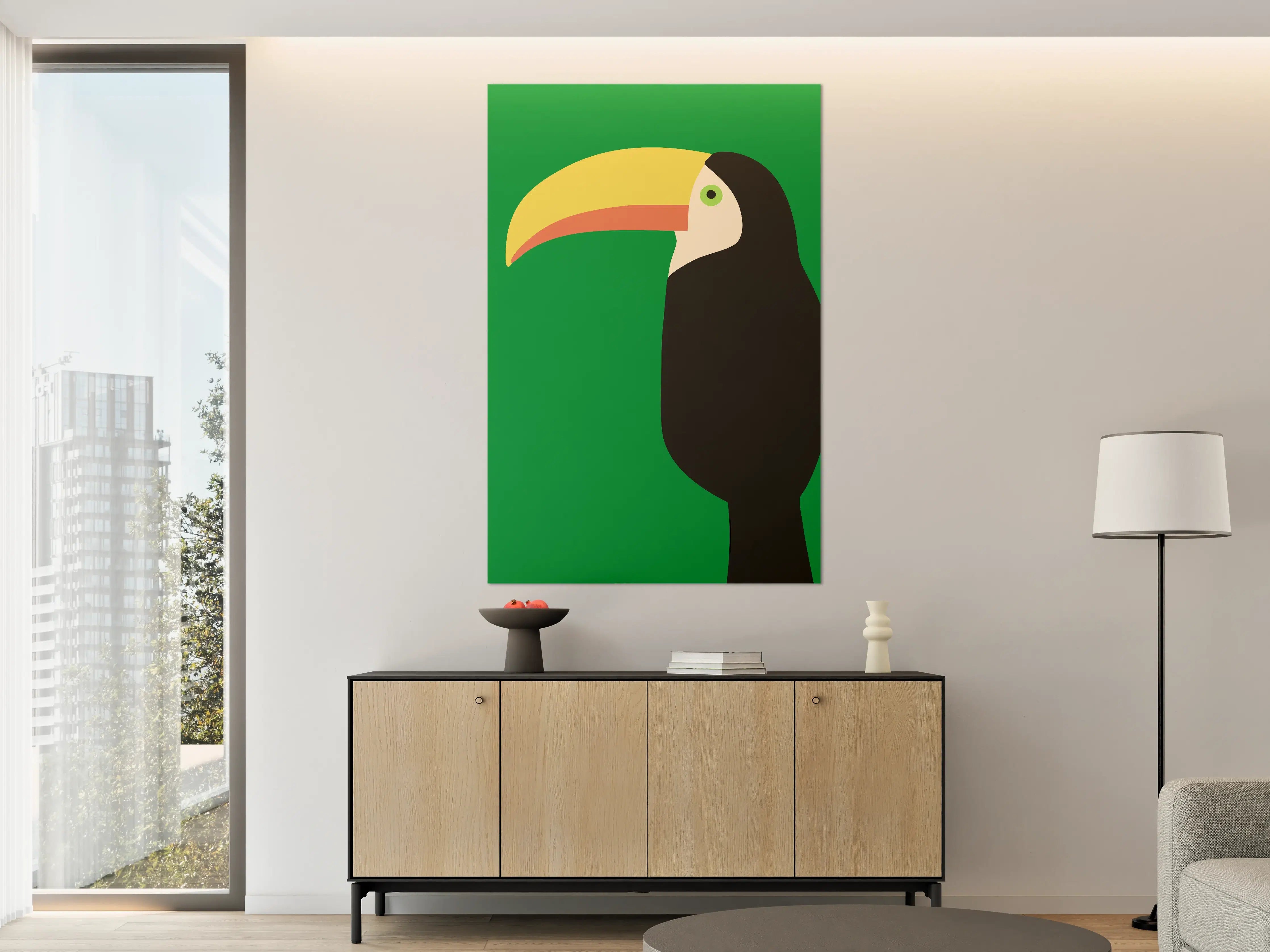 Große Wandbilder - Bunter Papagei vor grünem Hintergrund