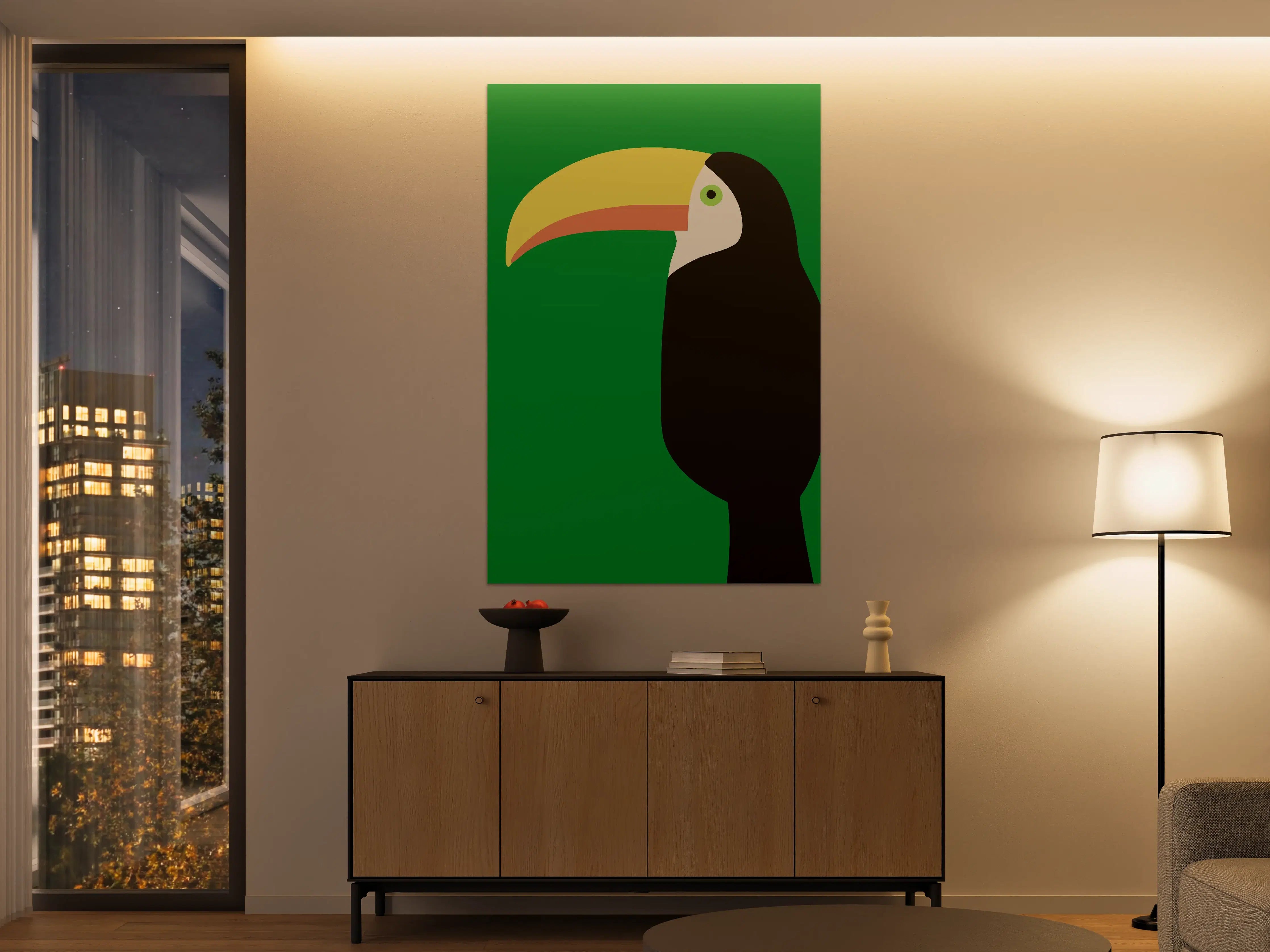 Große Wandbilder - Bunter Papagei vor grünem Hintergrund