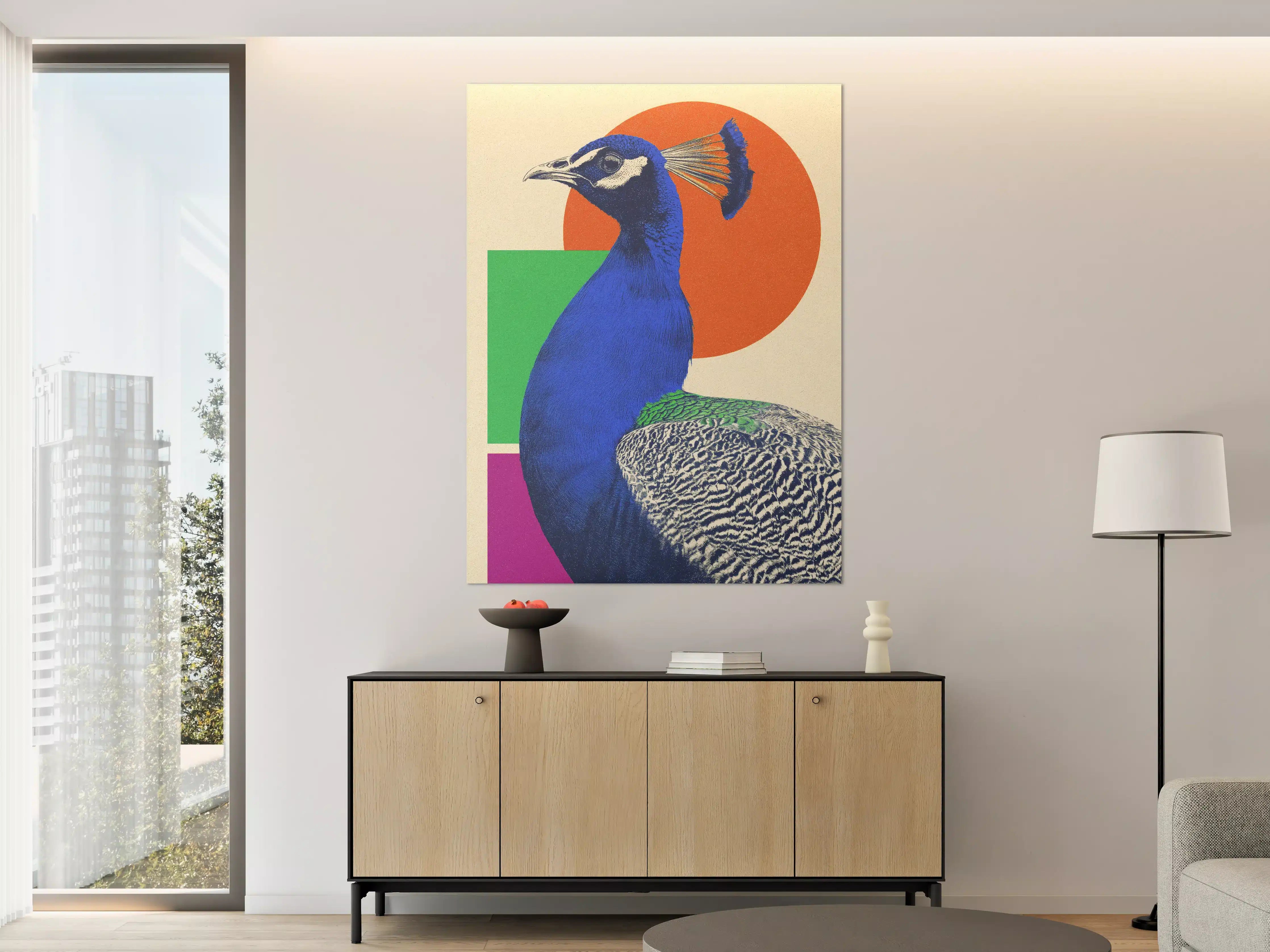 Große Wandbilder - Bunter Pfau in moderner Kunstoptik
