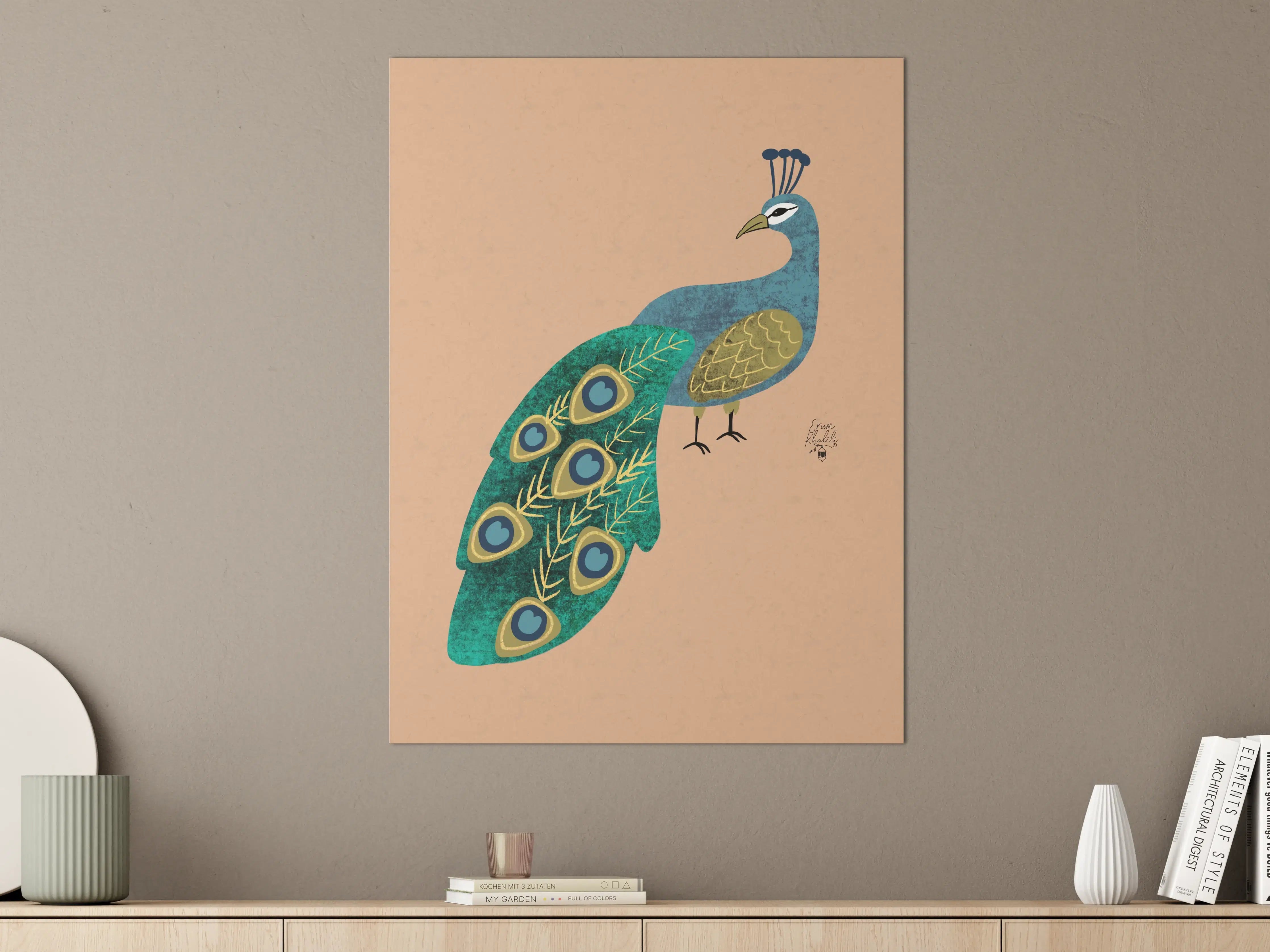 Große Wandbilder - Bunter Pfau in stilisierter Darstellung
