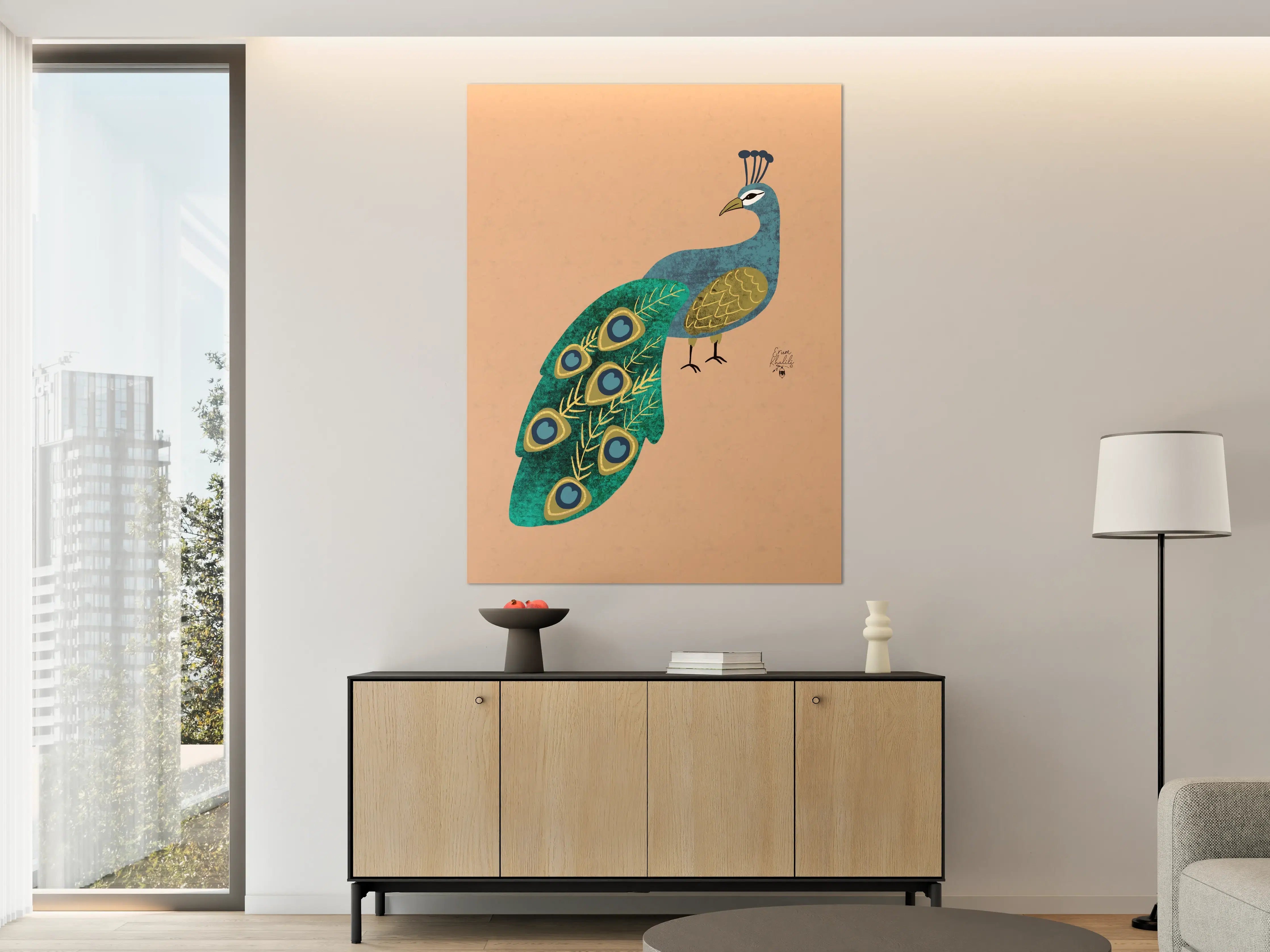 Große Wandbilder - Bunter Pfau in stilisierter Darstellung