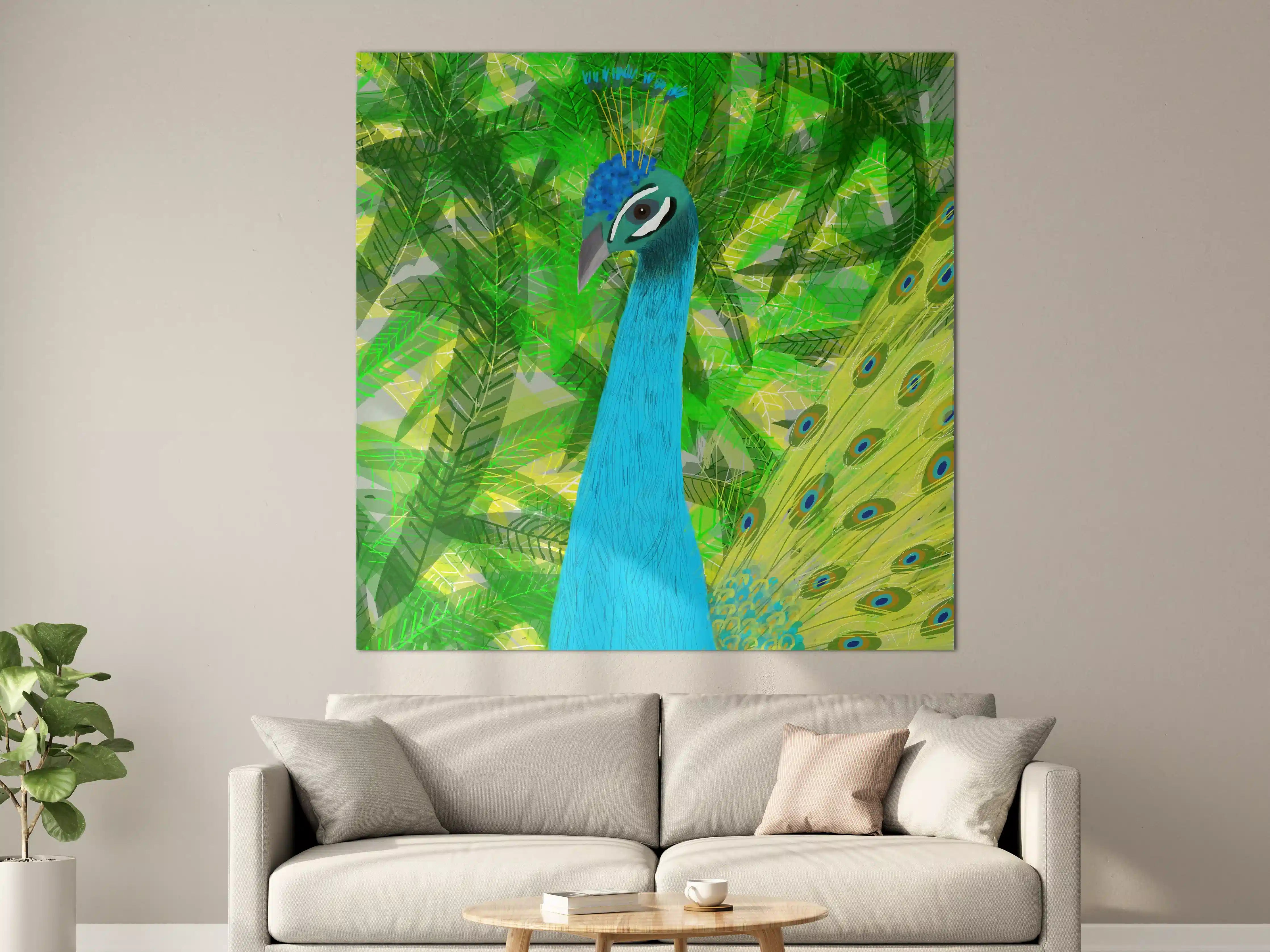 Große Wandbilder - Bunter Pfau in tropischer Landschaft