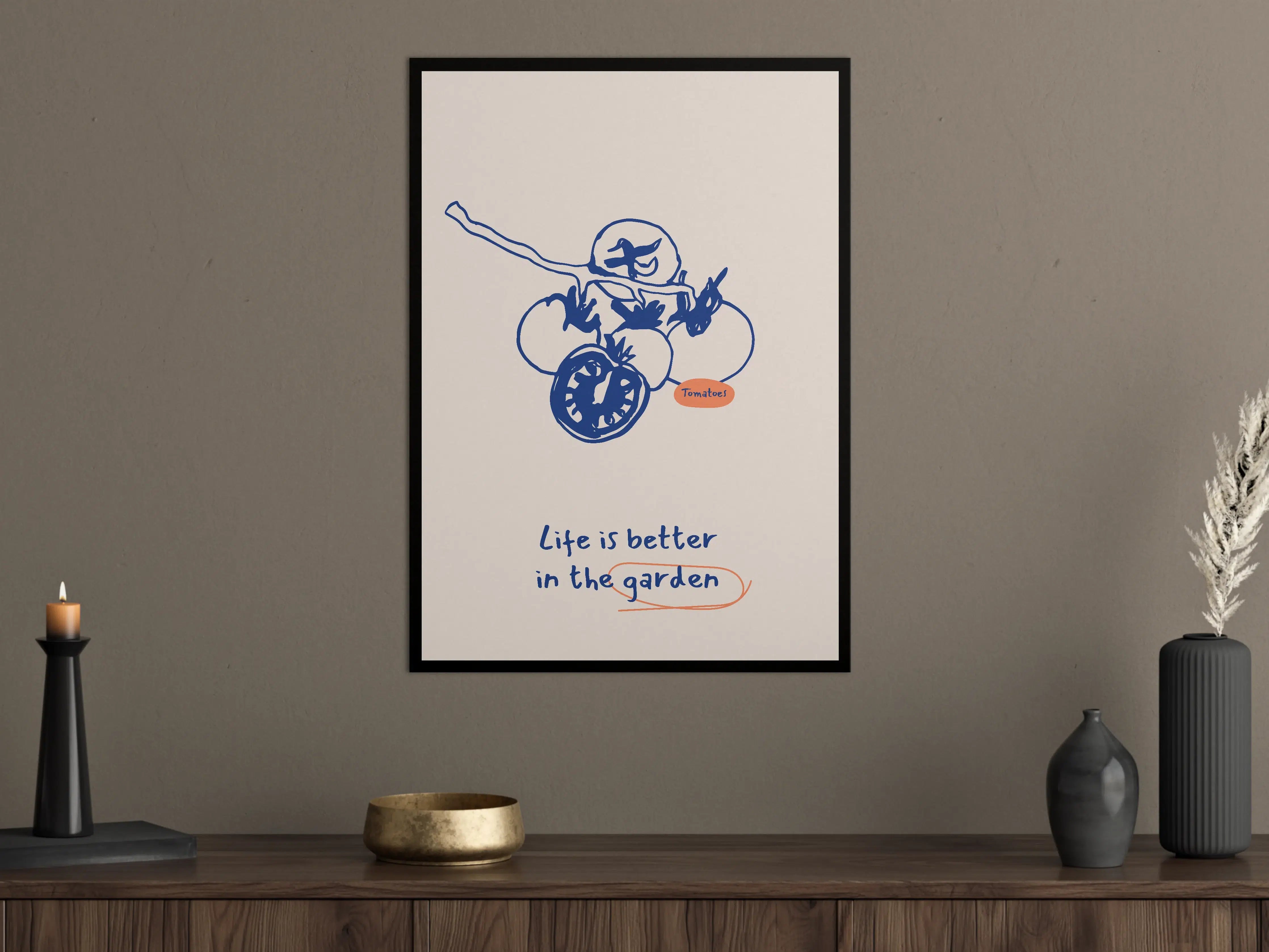 Große Wandbilder - Bunter Tomatenstrauß mit Uhrmotiv