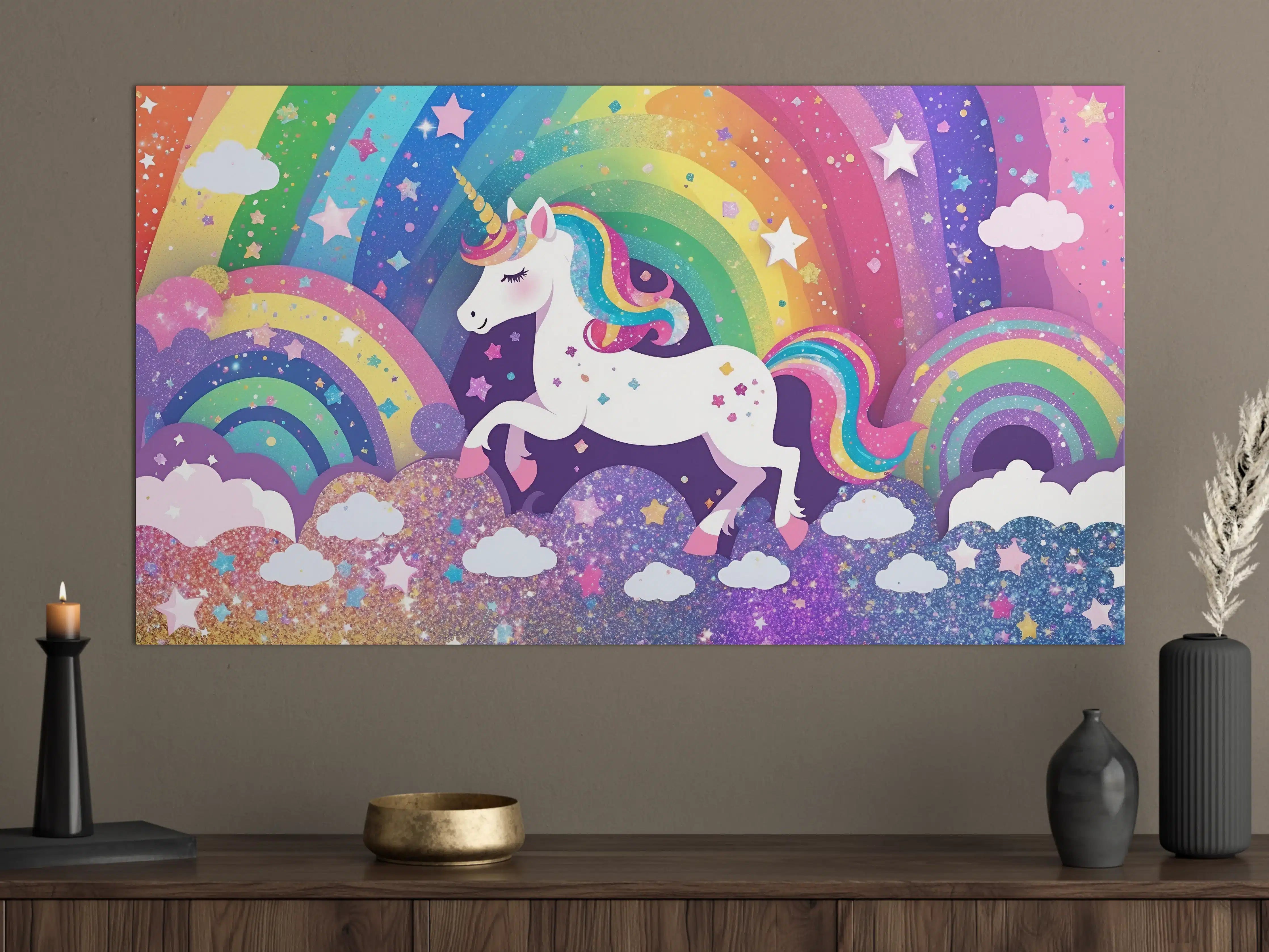 Große Wandbilder - Bunter Unicorn-Himmel mit Regenbögen