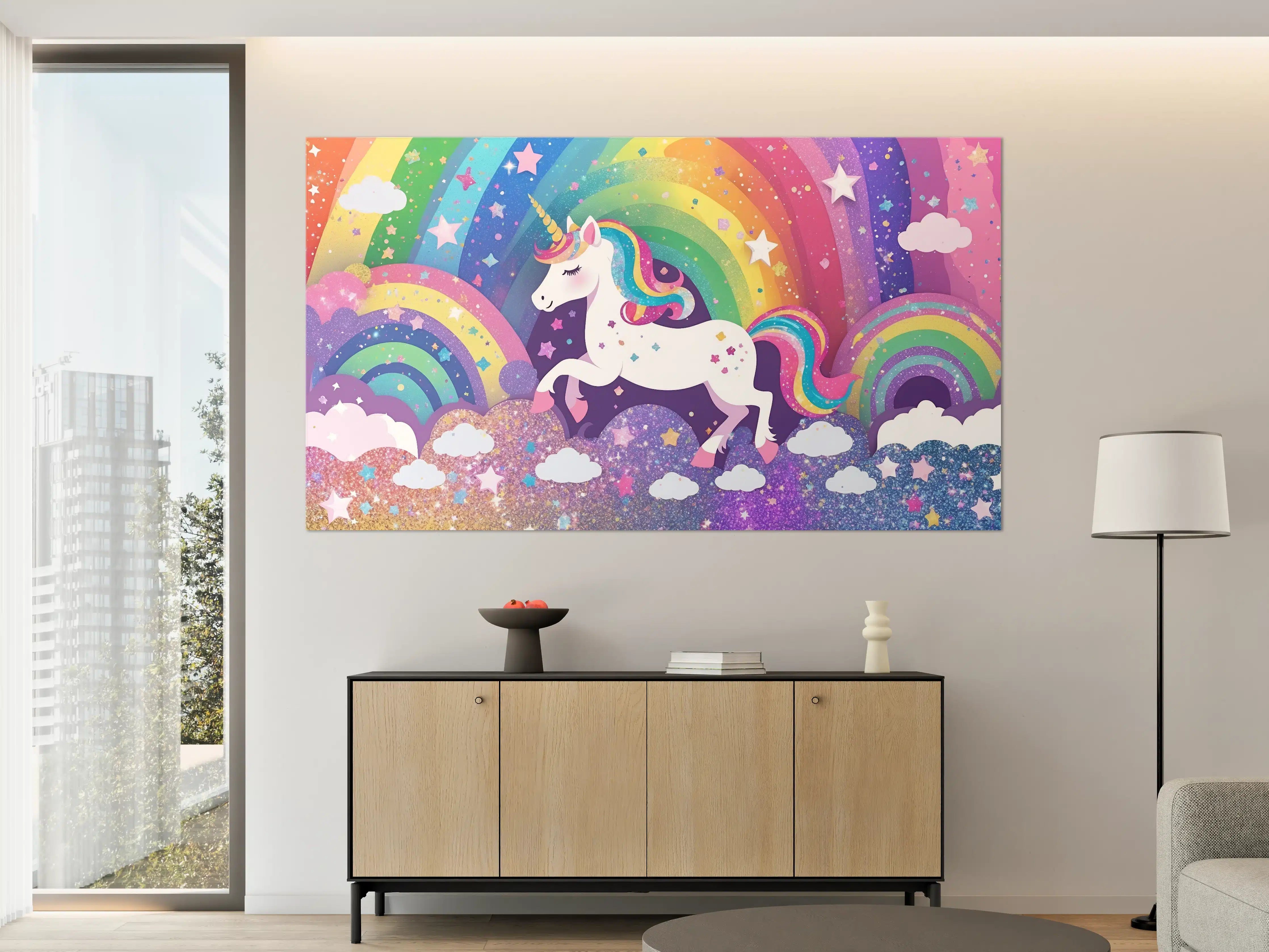 Große Wandbilder - Bunter Unicorn-Himmel mit Regenbögen