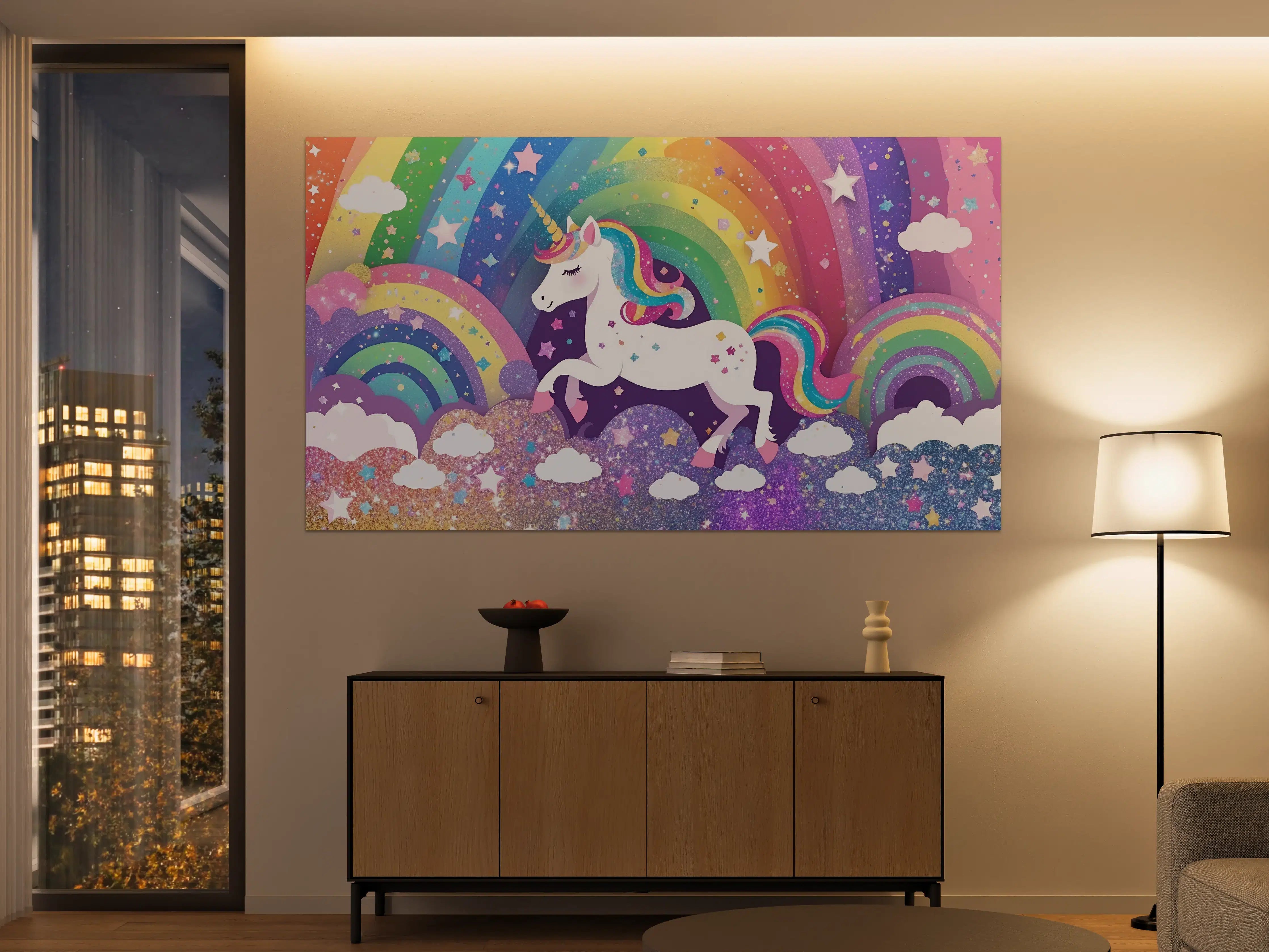 Große Wandbilder - Bunter Unicorn-Himmel mit Regenbögen