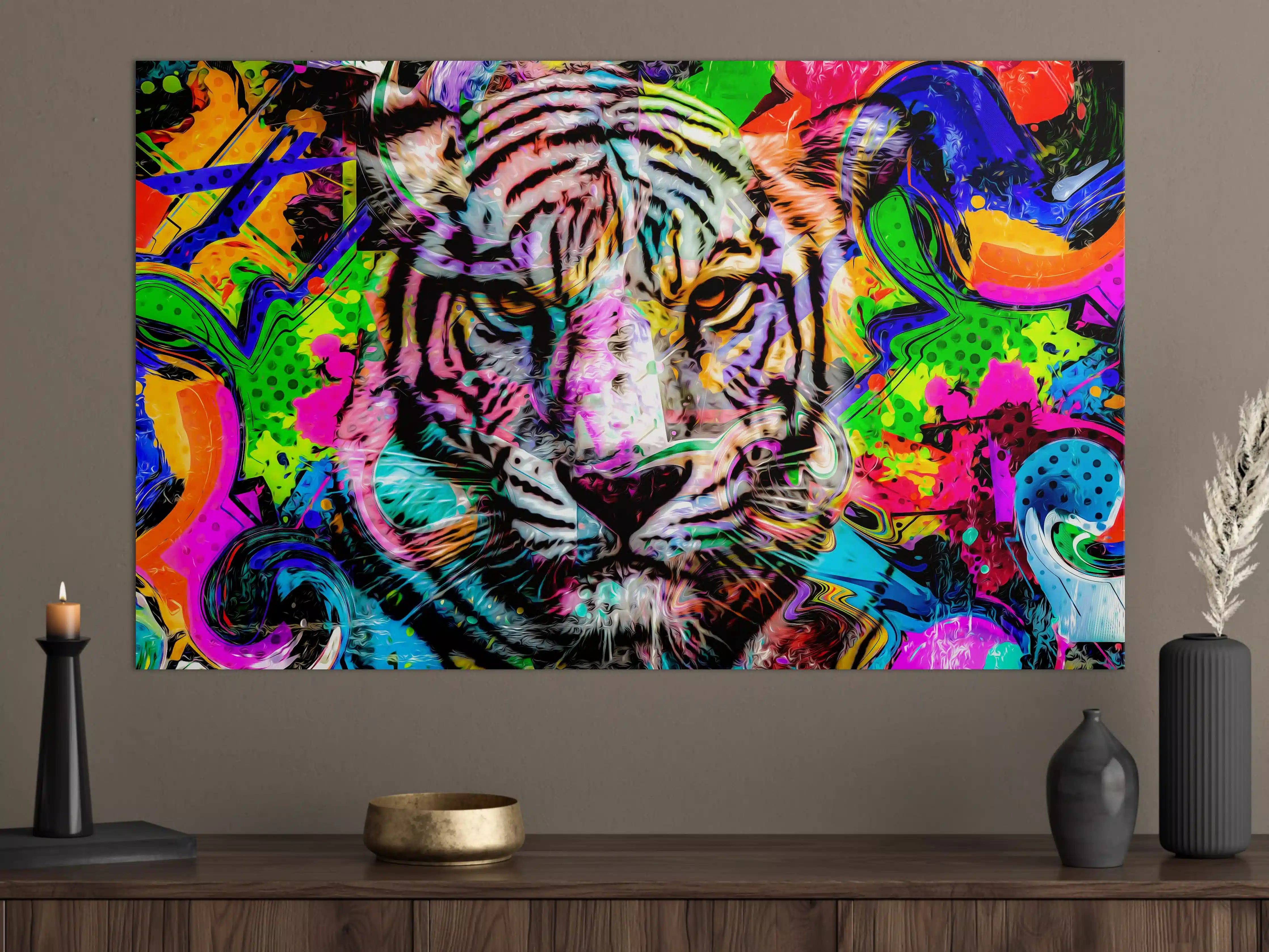 Große Wandbilder - Bunter abstrakter Tigerkopf