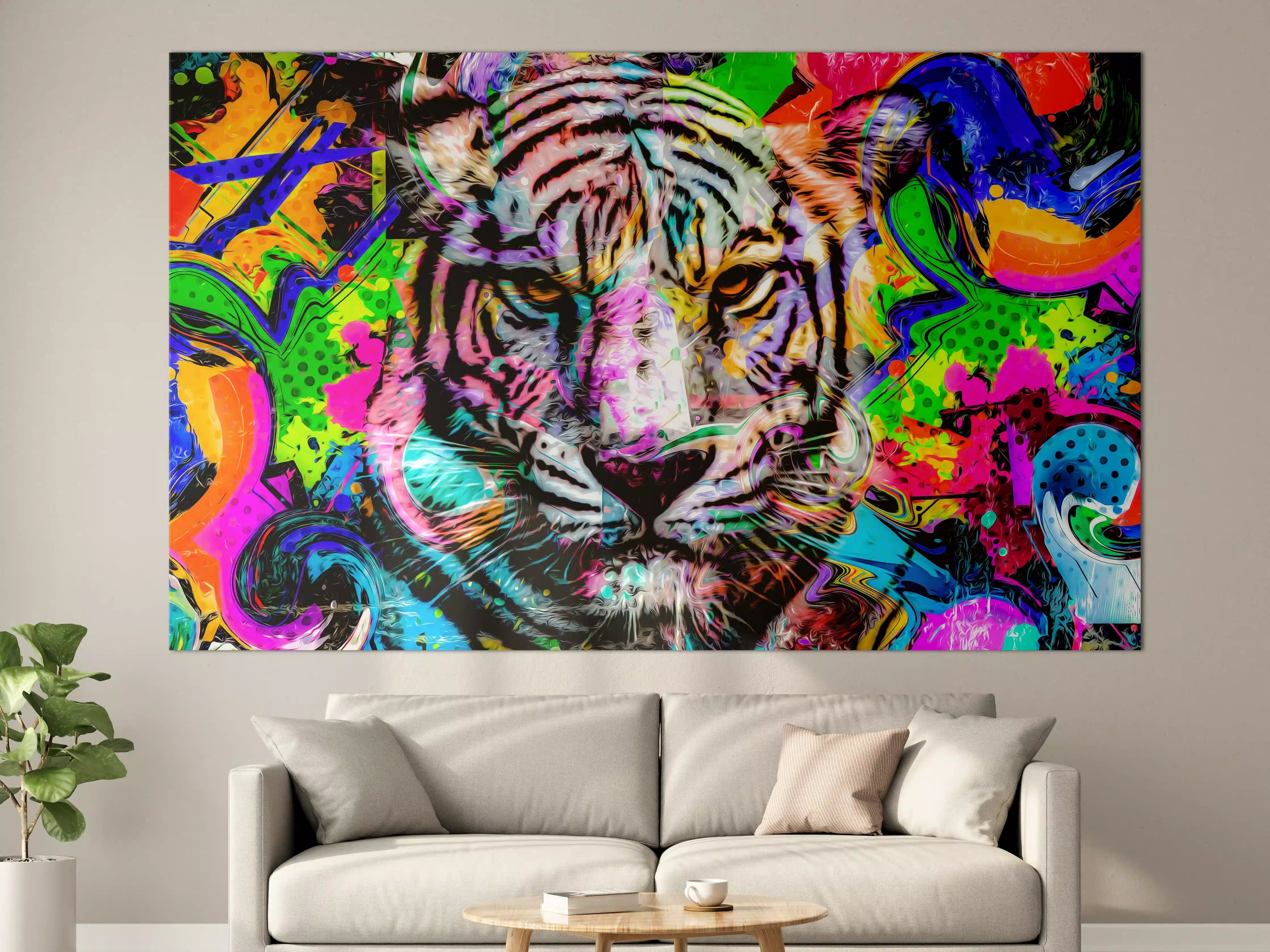 Große Wandbilder - Bunter abstrakter Tigerkopf