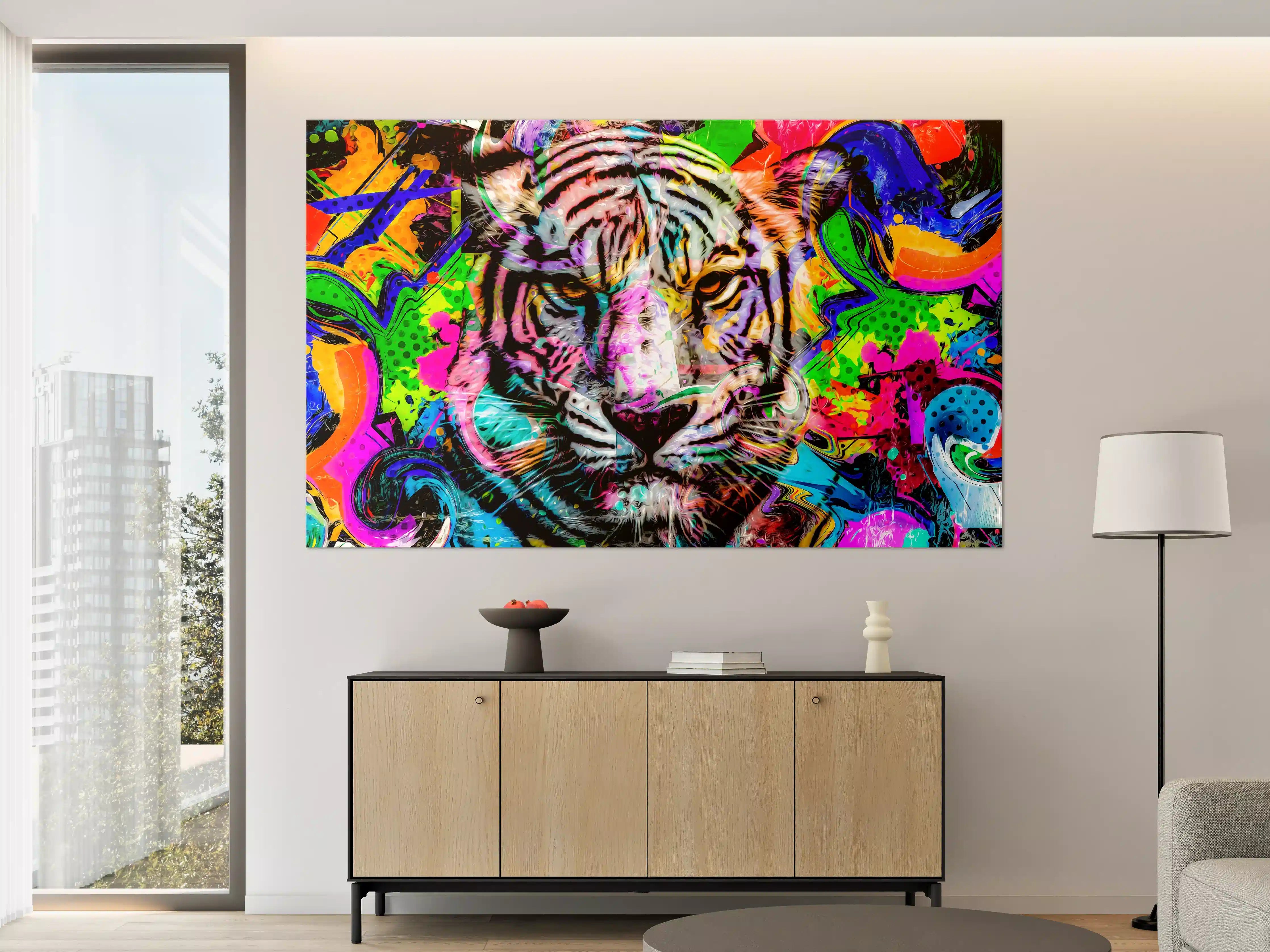 Große Wandbilder - Bunter abstrakter Tigerkopf