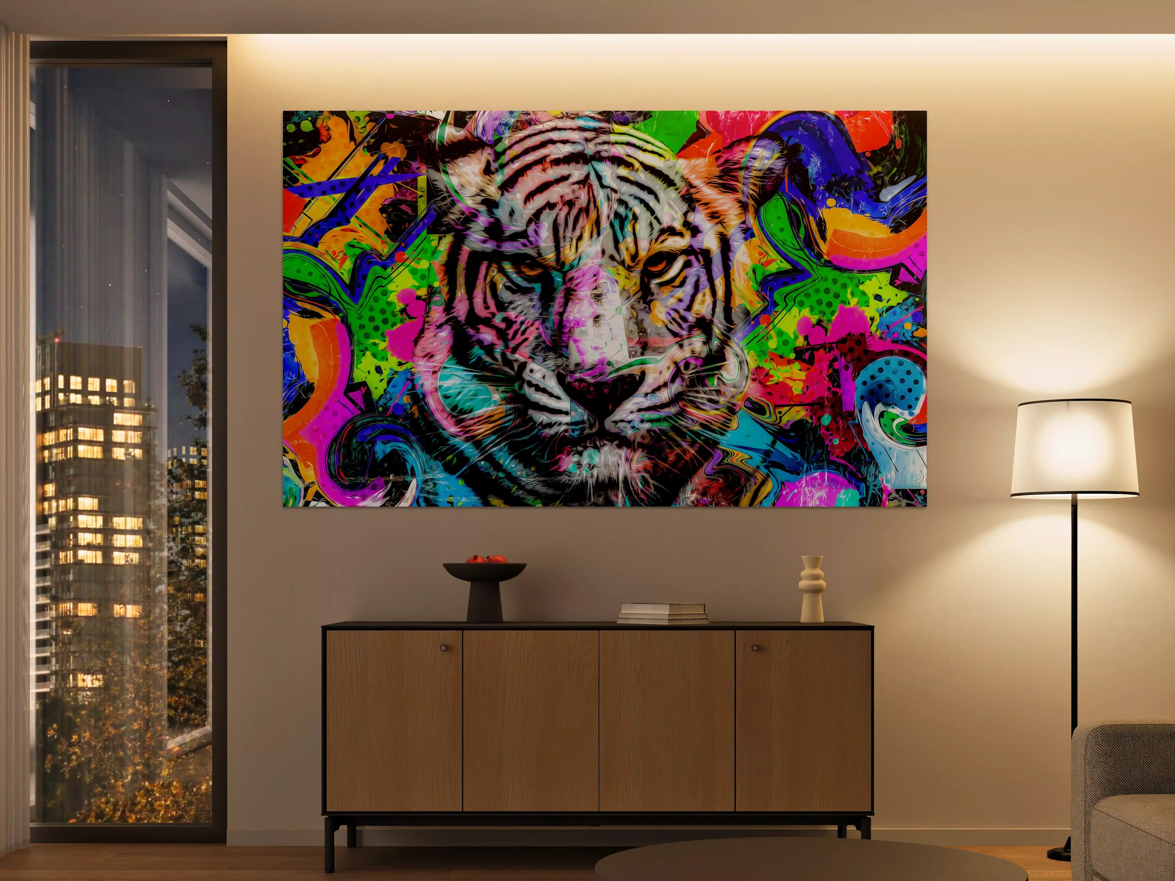 Große Wandbilder - Bunter abstrakter Tigerkopf