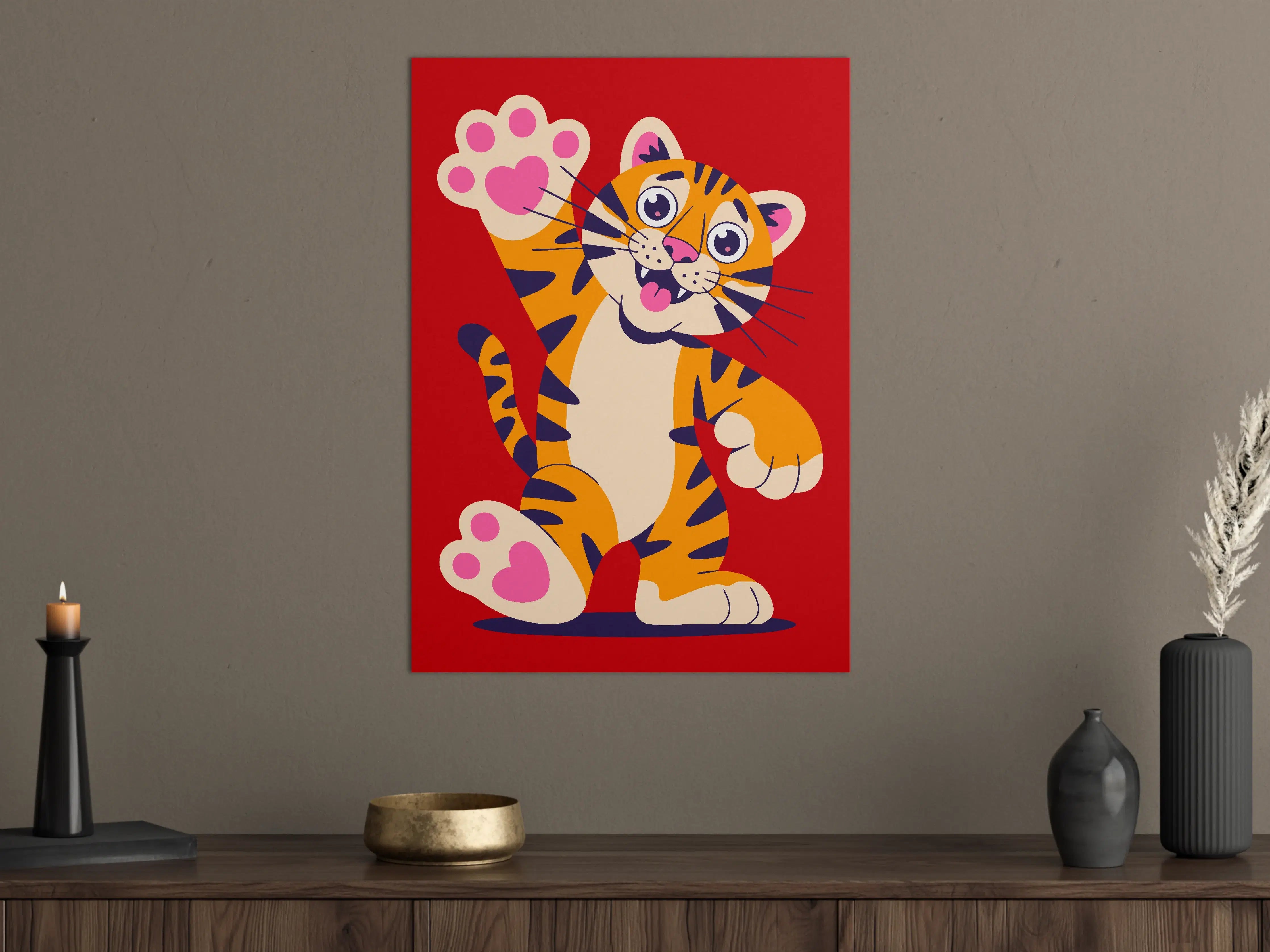 Große Wandbilder - Bunter tigerischer Cartoon mit Pfotenabdruck