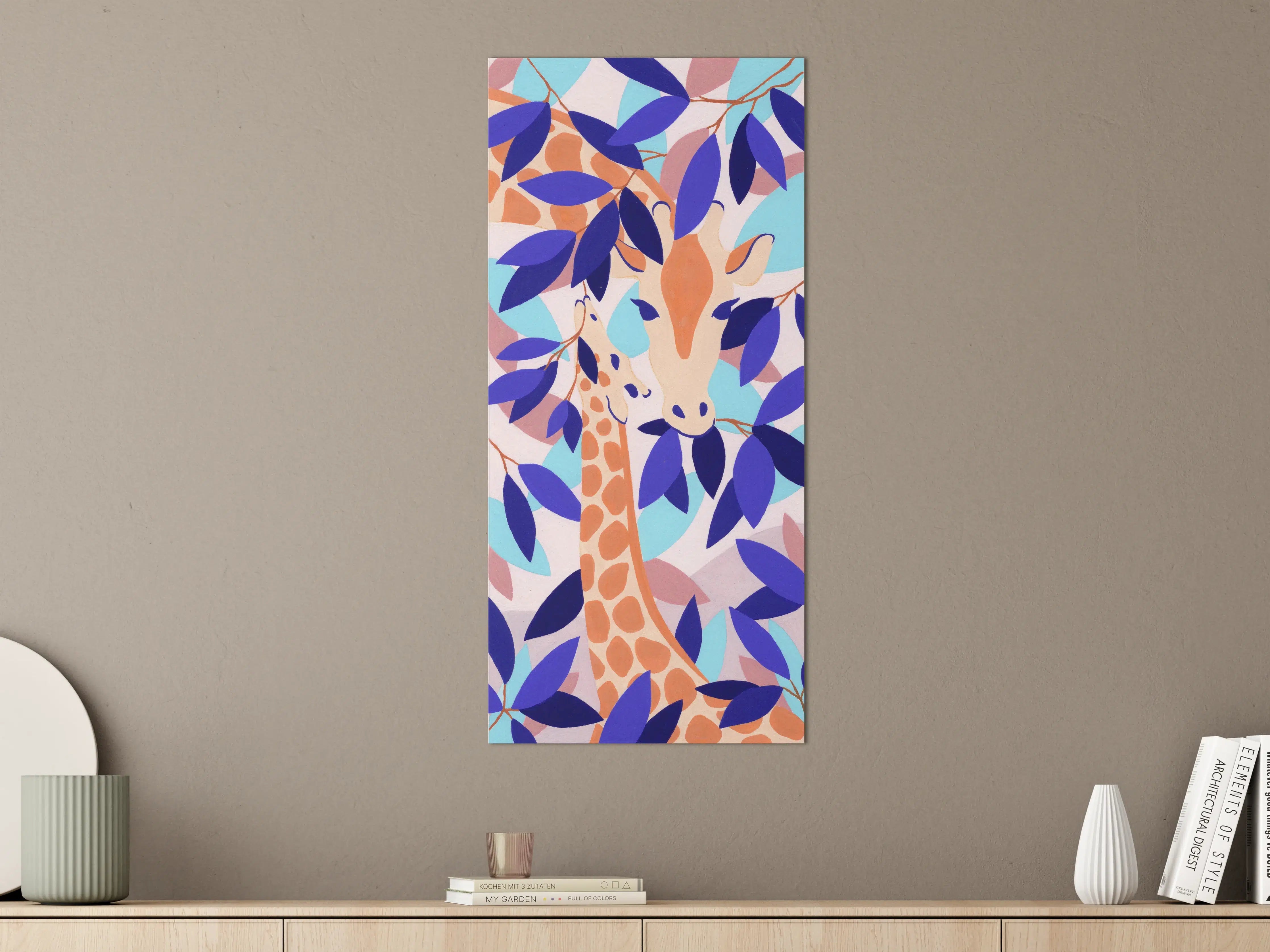 Große Wandbilder - Buntes Affen- und Giraffenkunstwerk